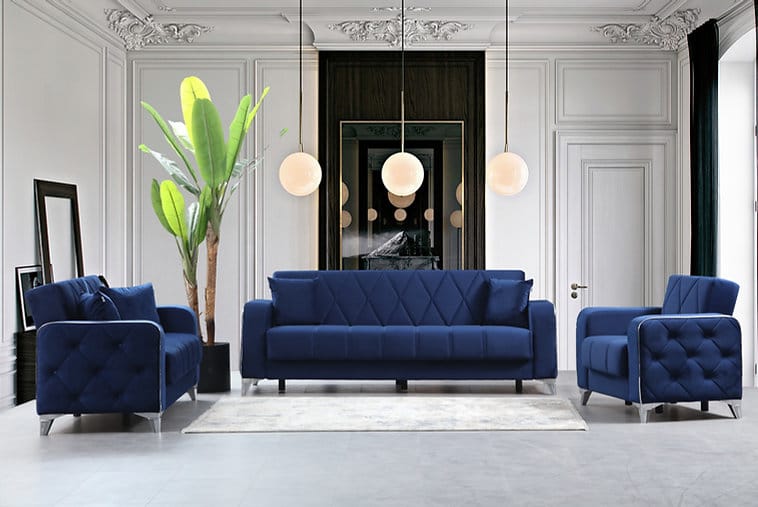 Efes Navy Blue Velvet Loveseat - Thumbnail 4