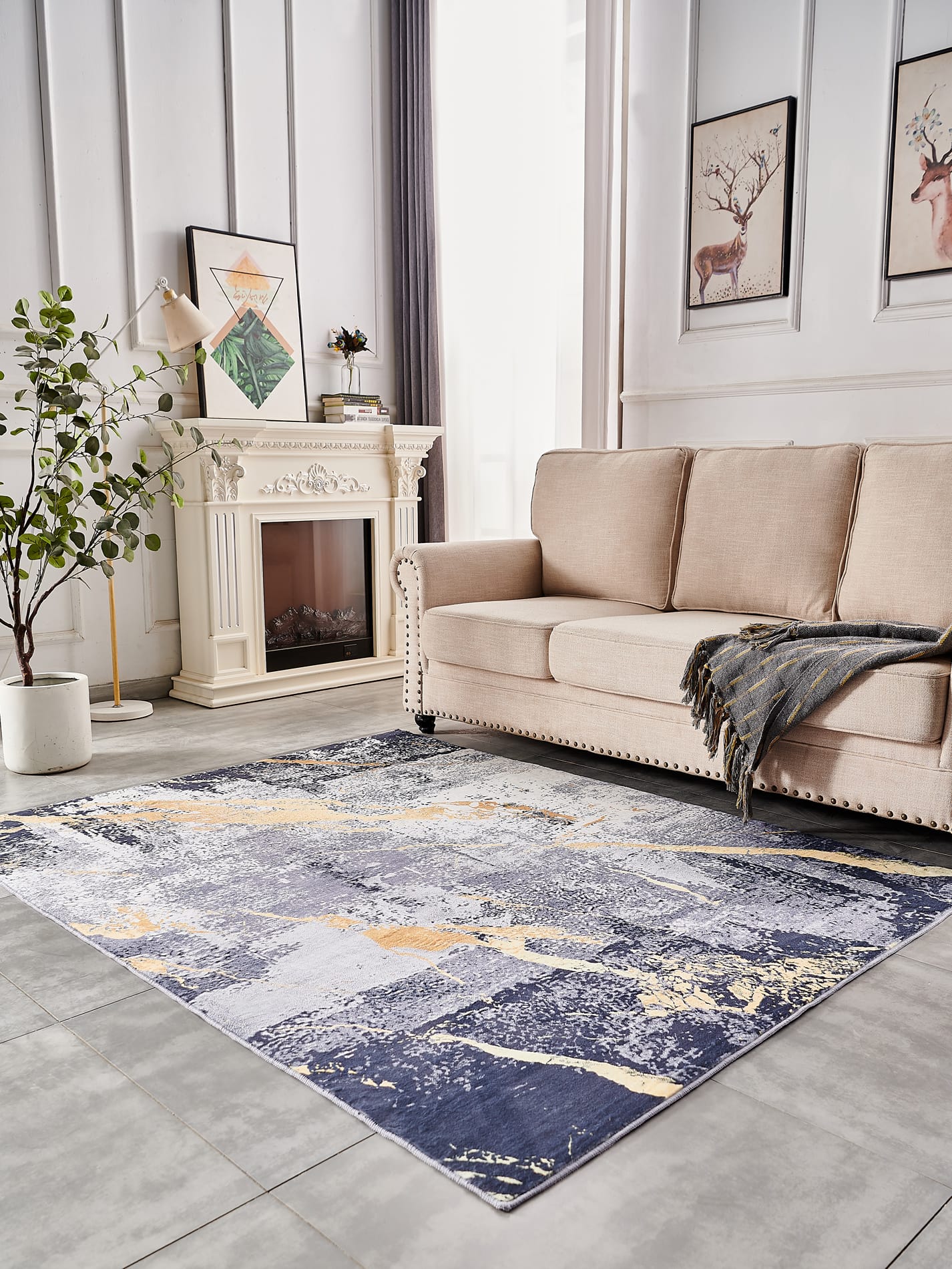 Yellow and online blue area rugs