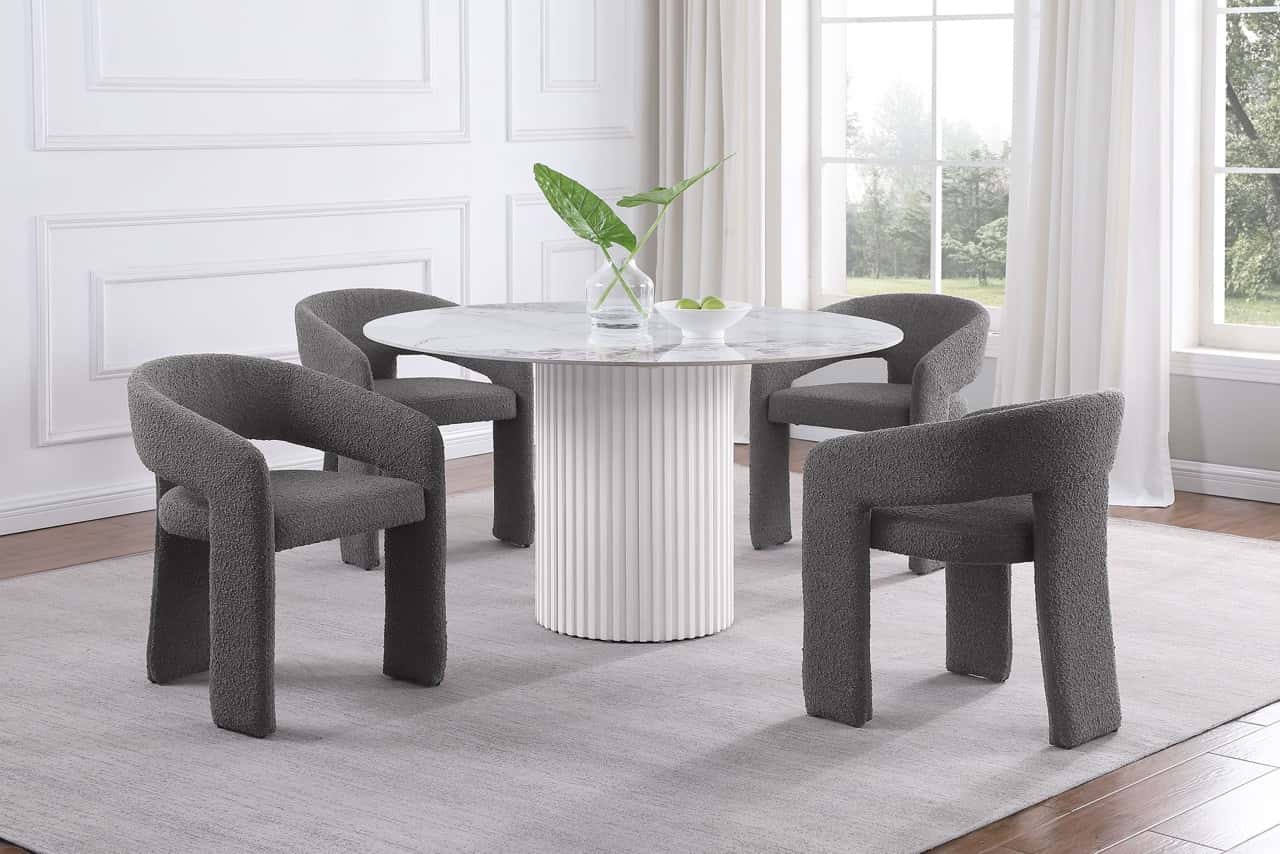 Acadia Round 53-inch Sintered Stone Top Dining Table White at Futonland