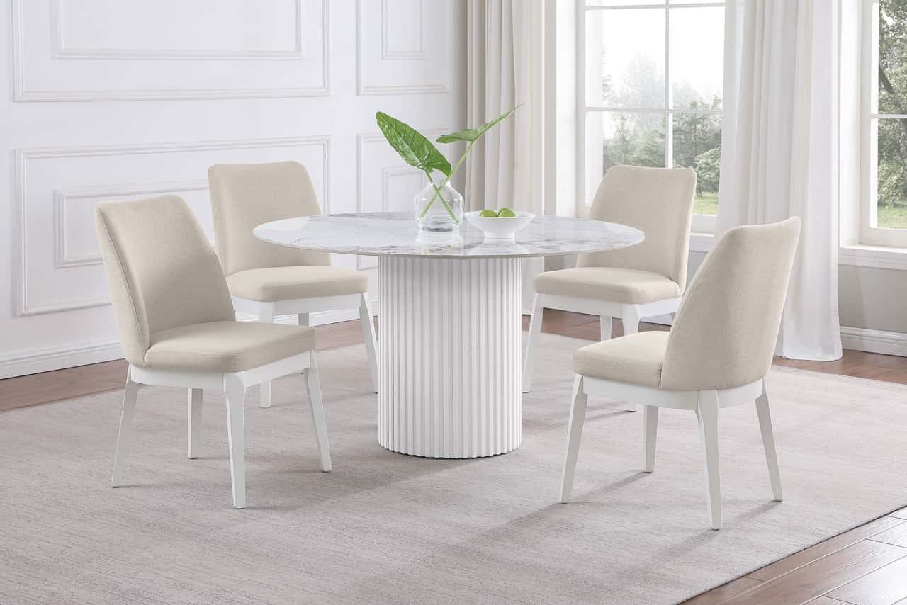 Acadia Round 53-inch Sintered Stone Top Dining Table White at Futonland