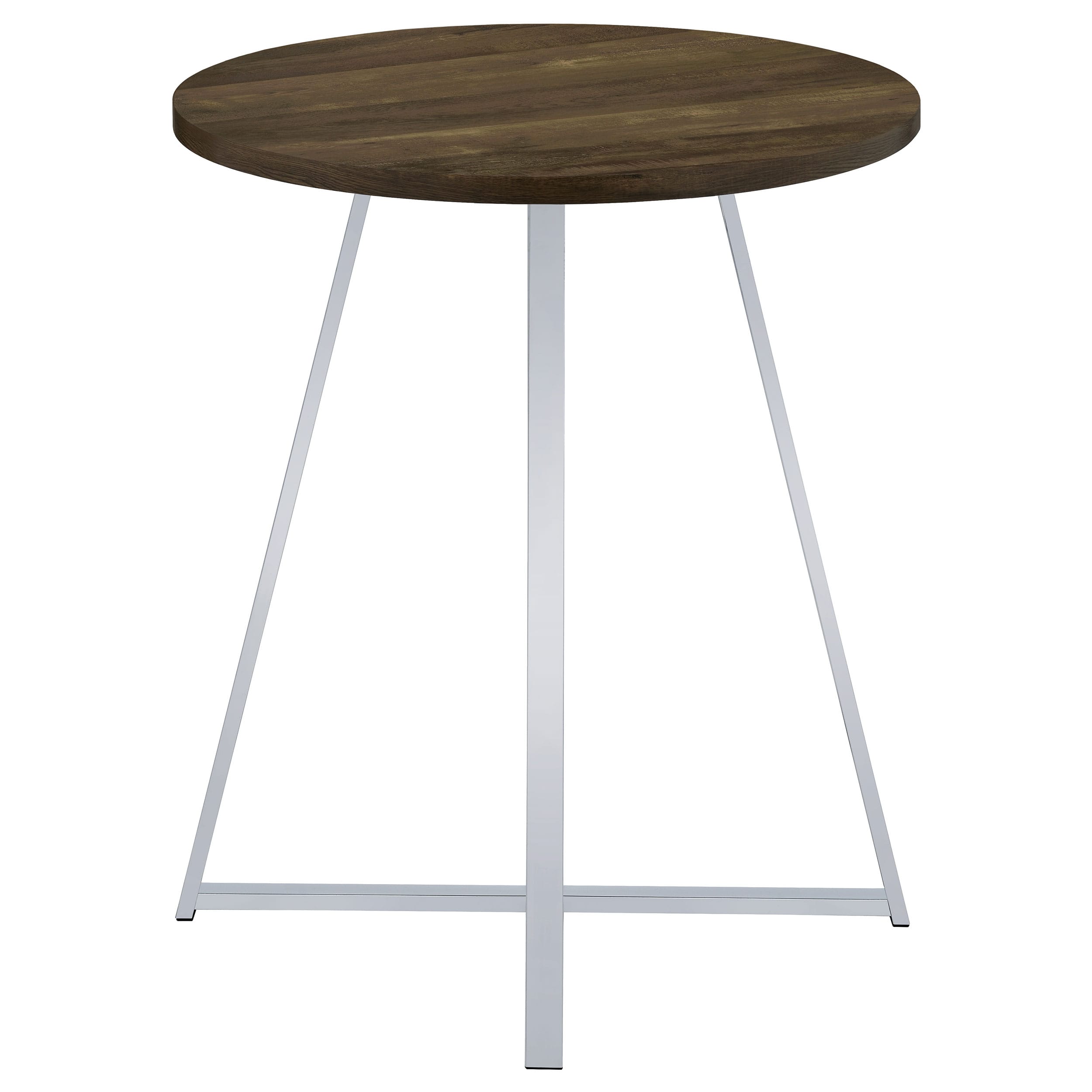 Burkhart Sled Base Round Bar Table Brown Oak and Chrome at Futonland