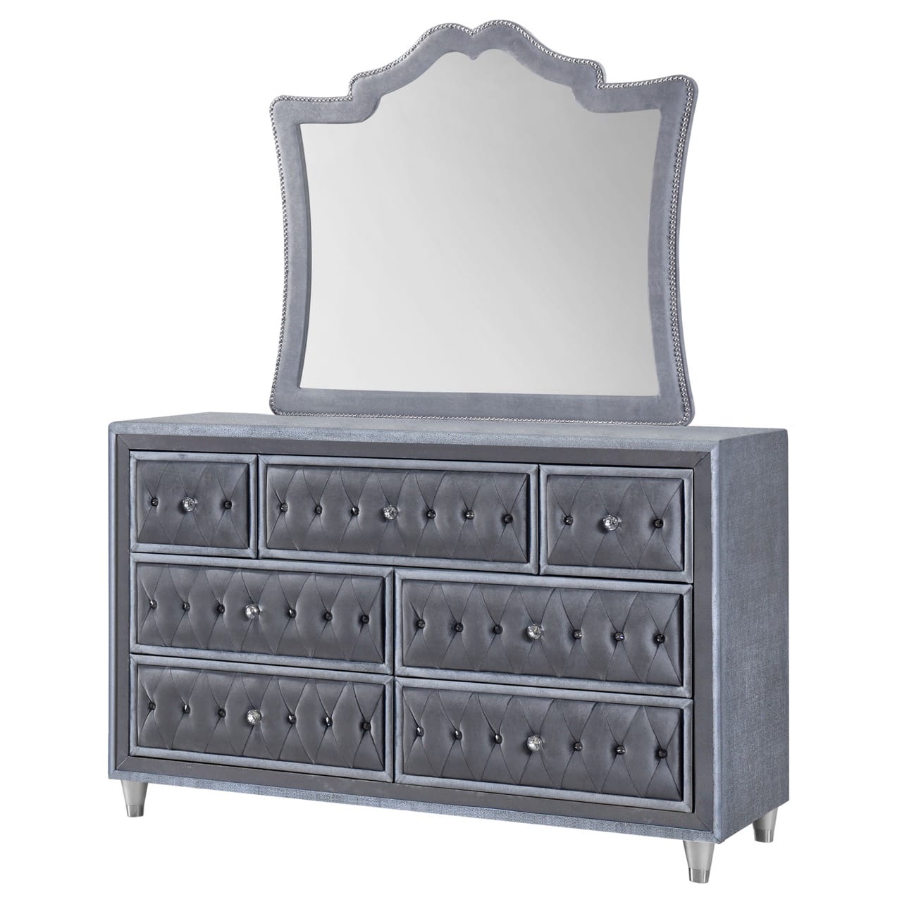7 Drawer Grey Dresser with Mirror: Modern Storage & Stylish Vanity Solution