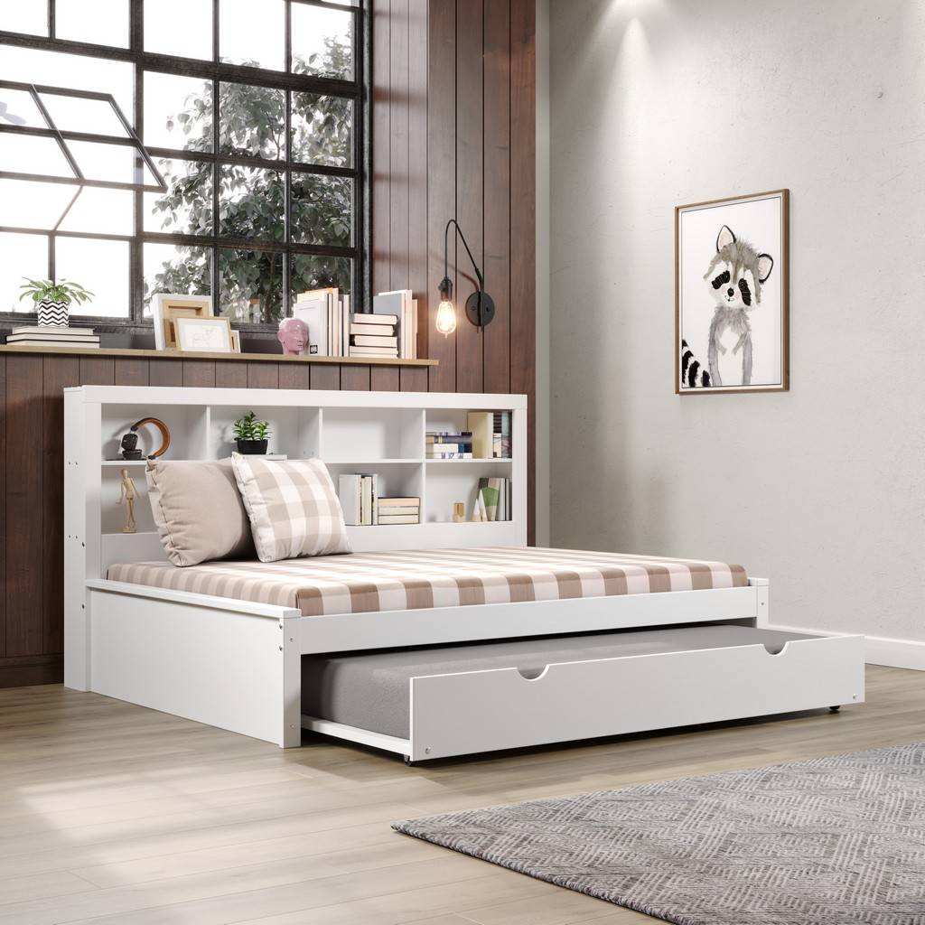 Full Bookcase Day Bed In White w/Twin Trundle Bed by Donco