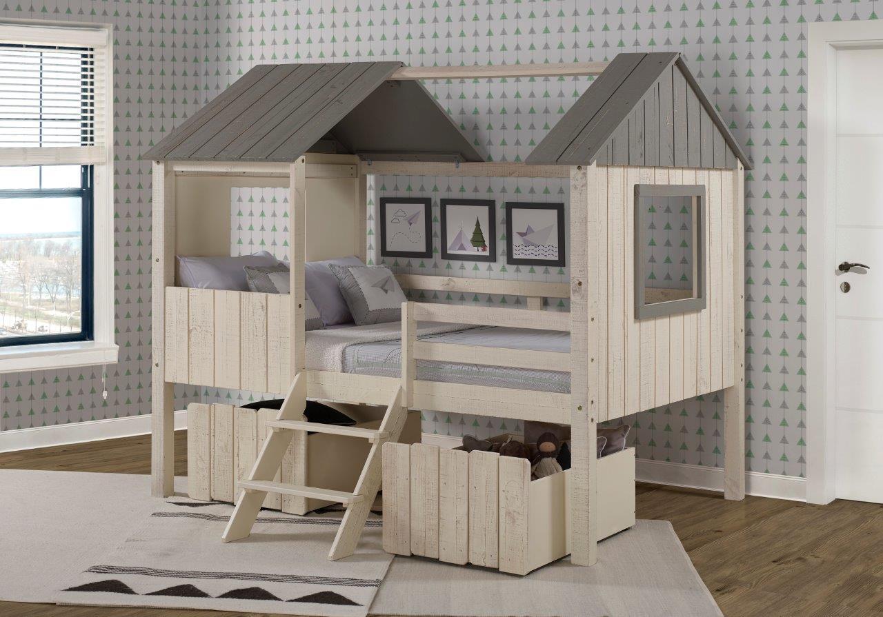 Full House Low Loft Rustic Sand Rustic Grey With Light Dual Loft Drawers at Futonland