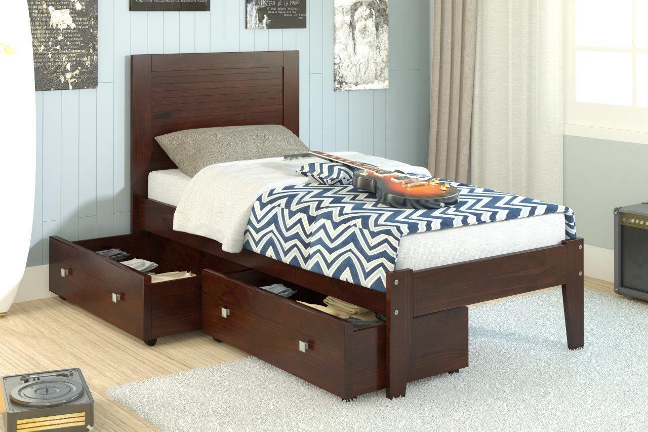 Twin Panel Bed With Dual Under Bed Drawers Cappuccino Finish by Donco
