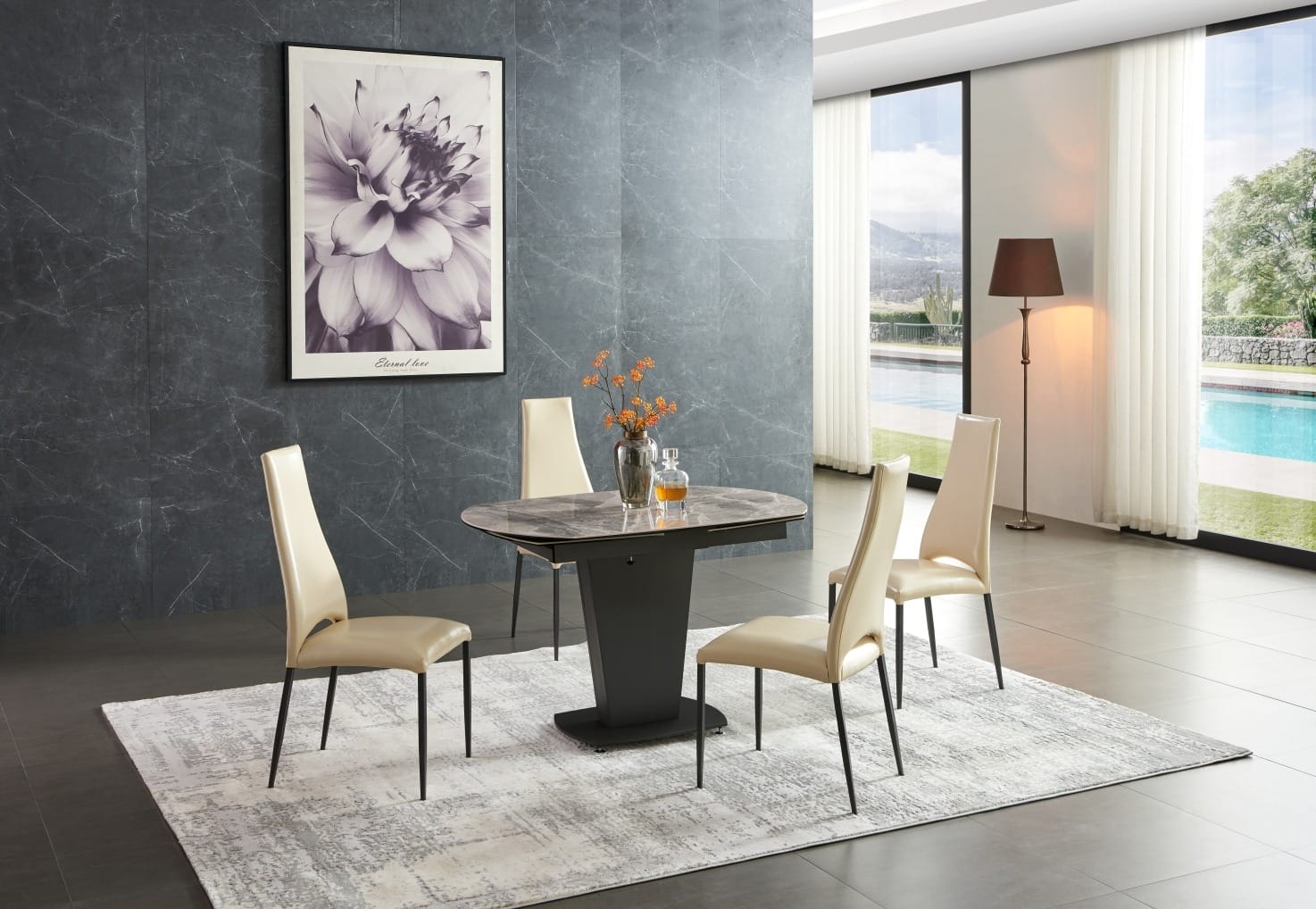 3405 Beige Leather Dining Chair - Thumbnail 3