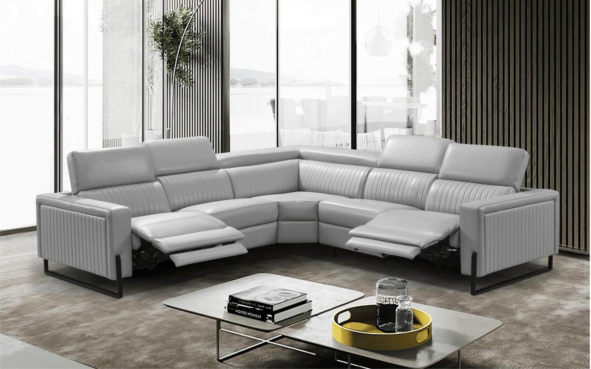 2787 Gray Leather Sectional Sofa - Thumbnail 5