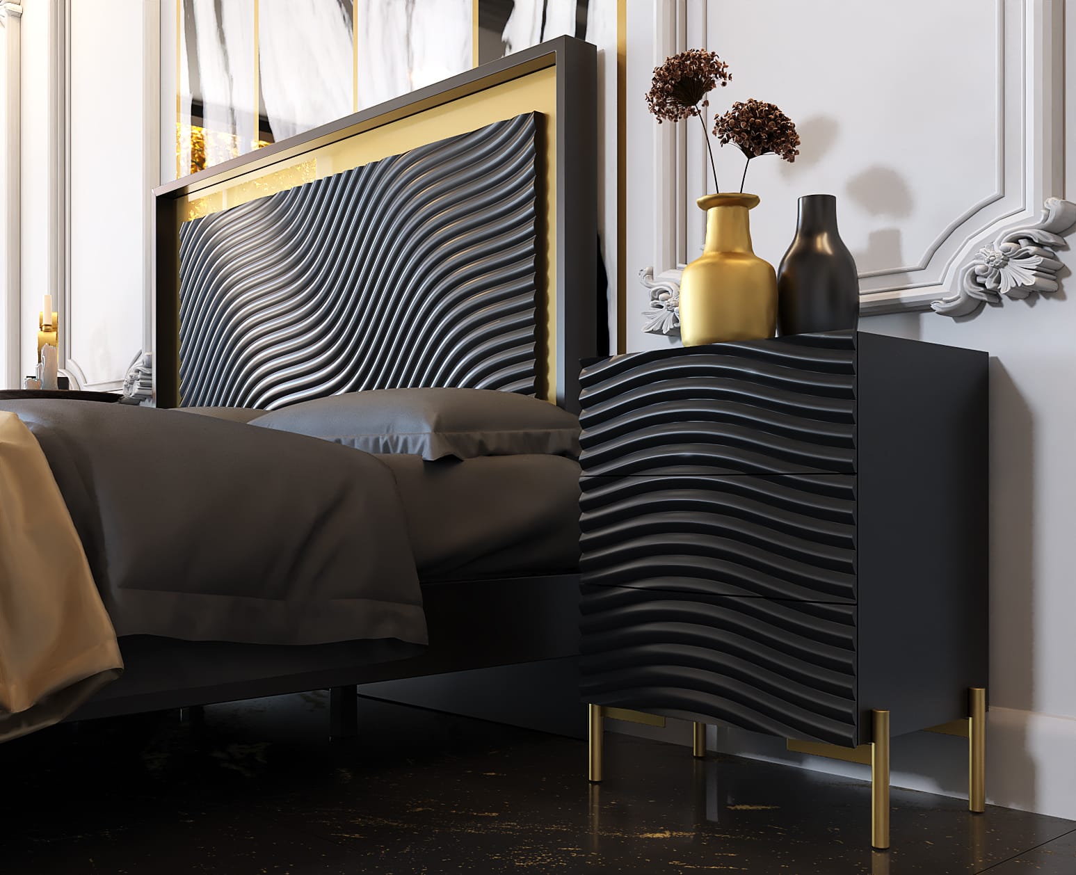 Wave Dark Gray Bedroom Set - Thumbnail 4