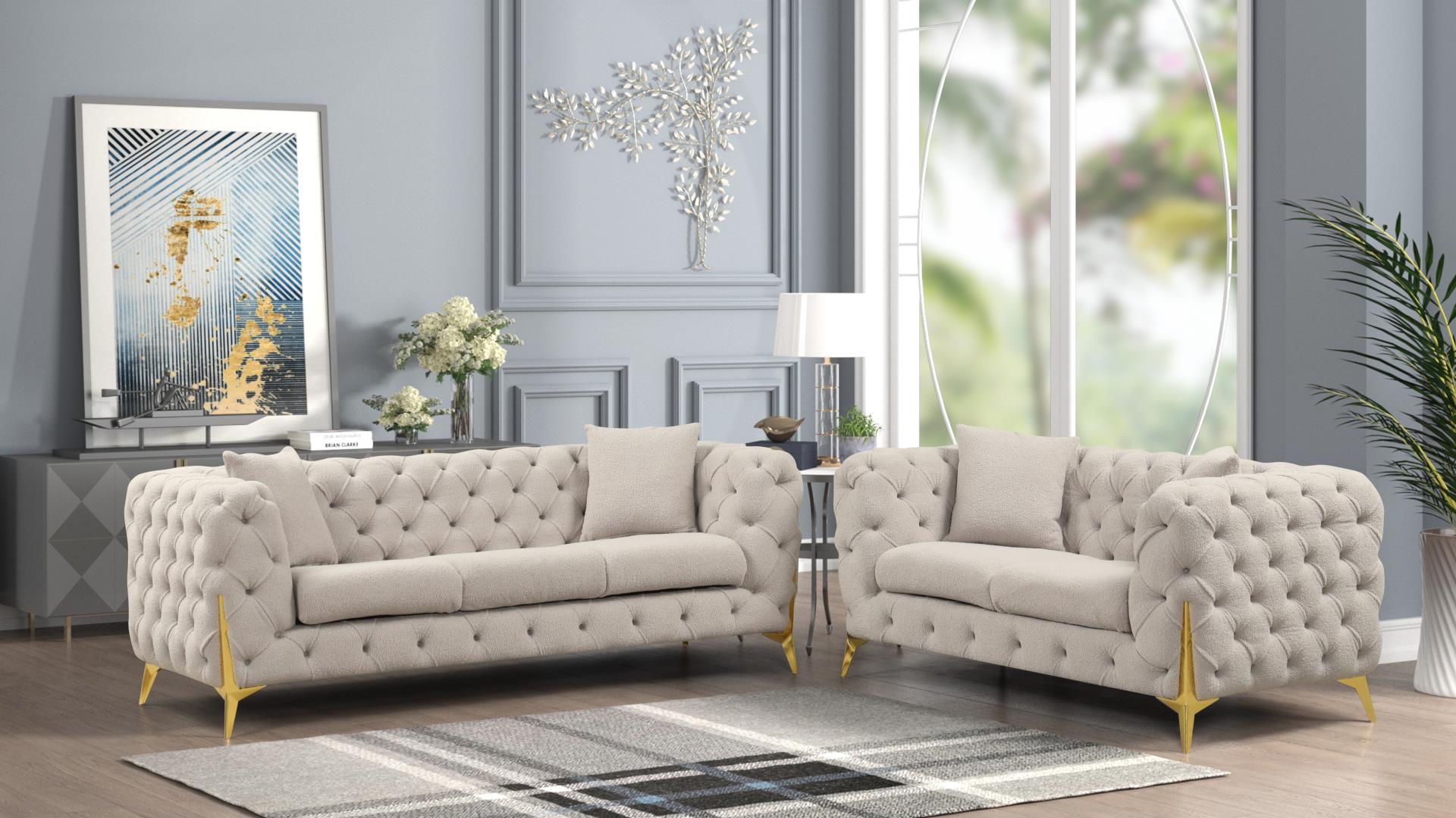 Contempo Gray Button Tufted Velvet Upholstered Sofa Loveseat by Galaxy Furniture