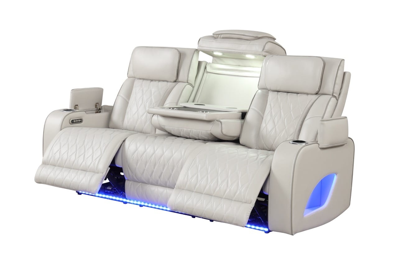Fortuner Ice Faux Leather Reclining Sofa w/LED at Futonland