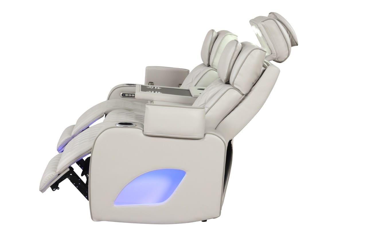Fortuner Ice Faux Leather Reclining Sofa w/LED at Futonland