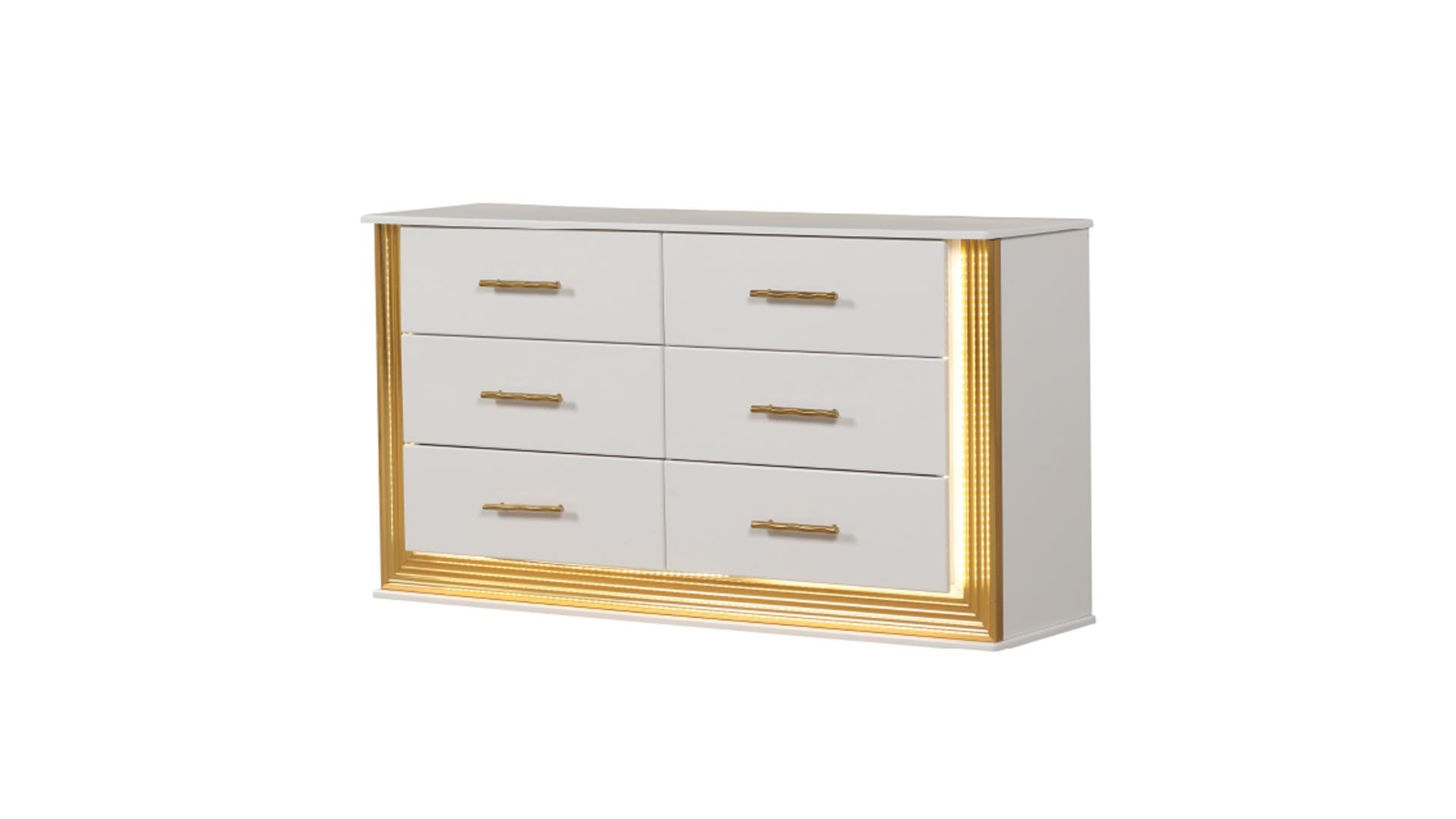 Obsession Contemporary Style King Tufted Bed Made with Wood in Gold Finish, White