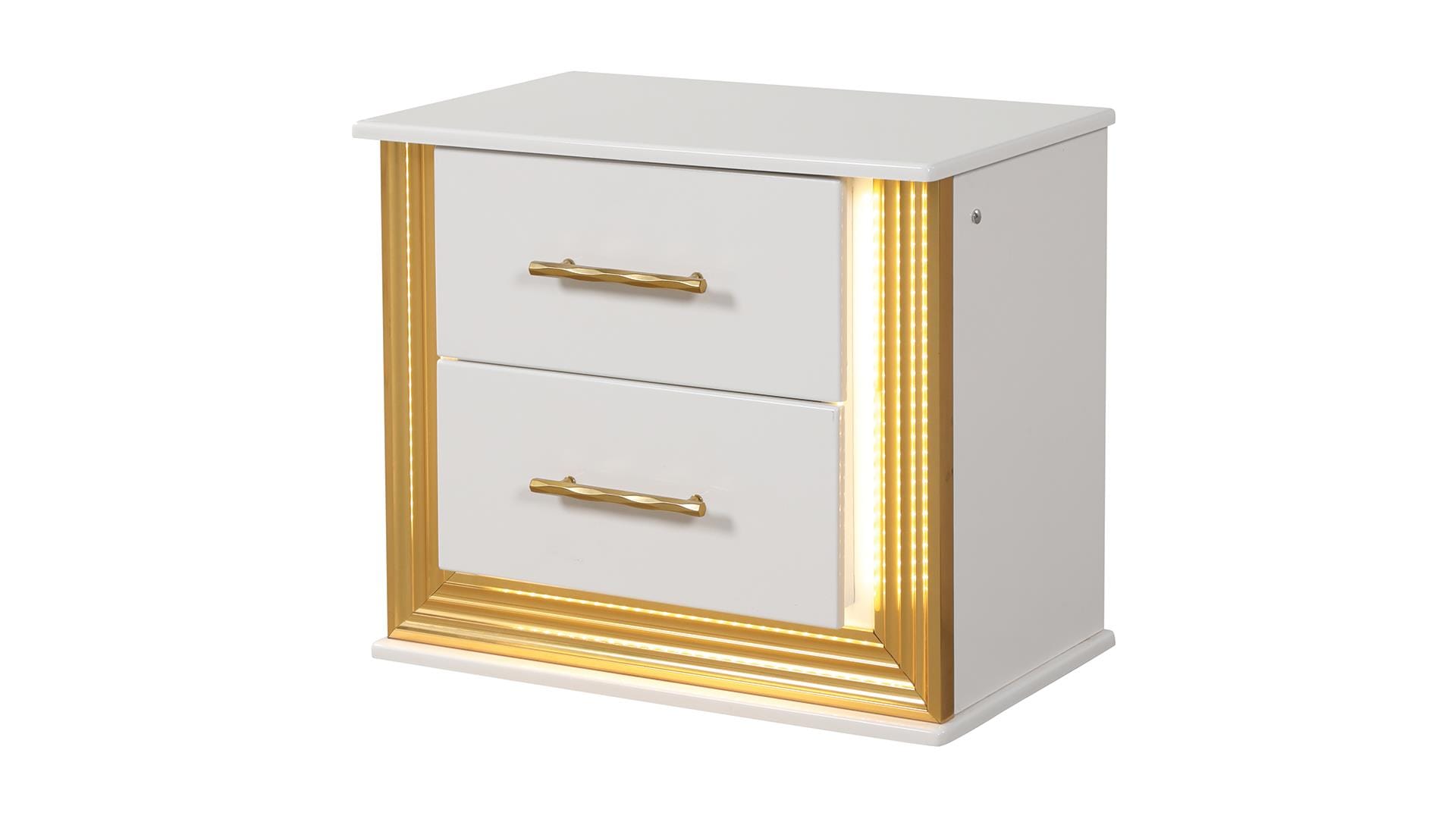 Obsession Contemporary Style King Tufted Bed Made with Wood in Gold Finish, White