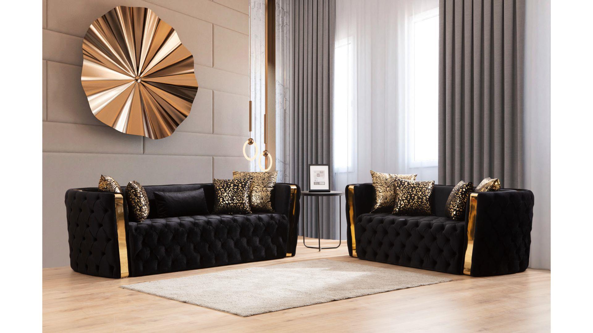 Naomi Black Velvet Fabric Sofa + Loveseat by Galaxy Furniture