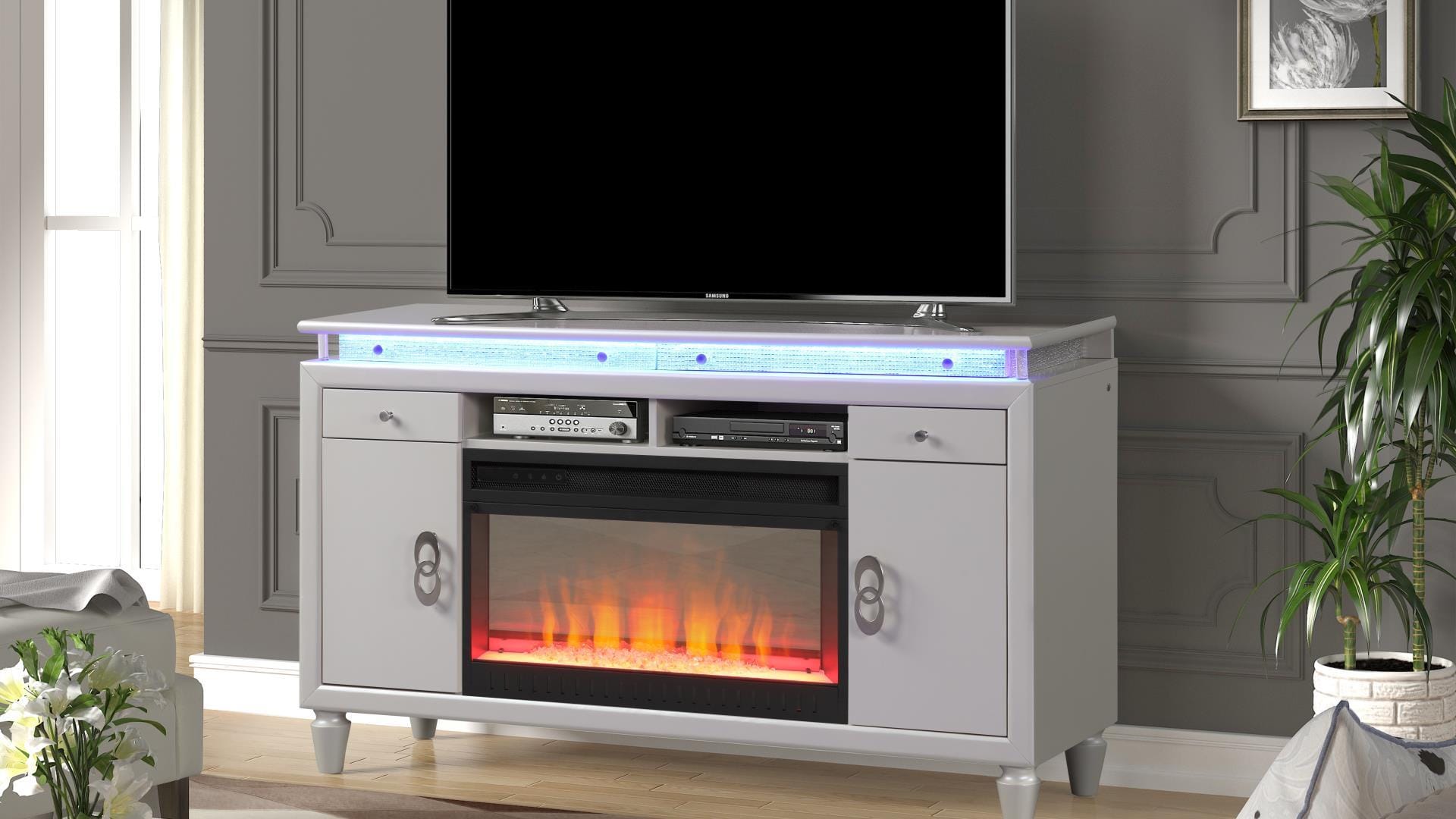 Electric fireplace console white deals