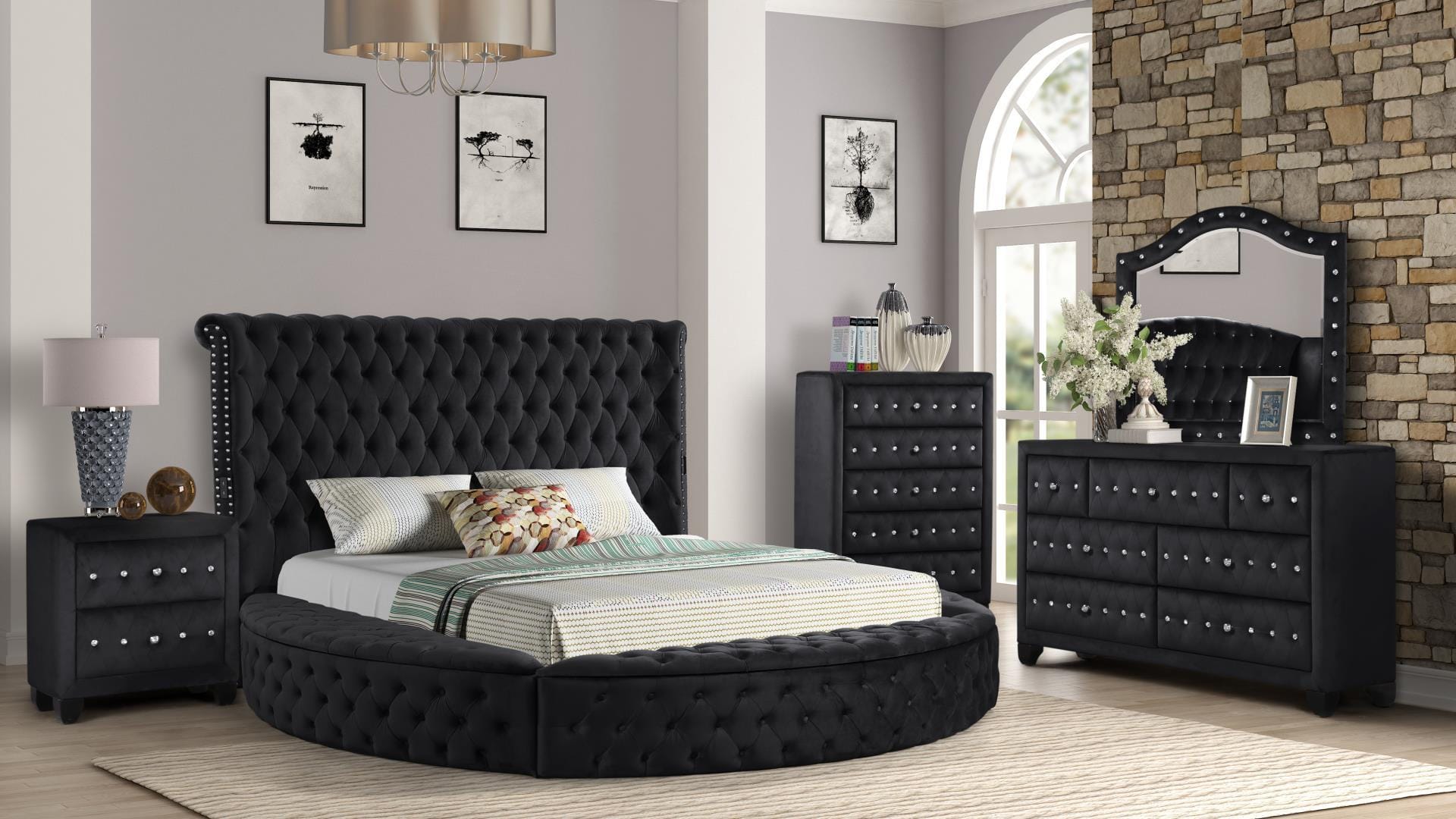 Hazel Black Velvet Fabric Bedroom Set by Galaxy Furniture