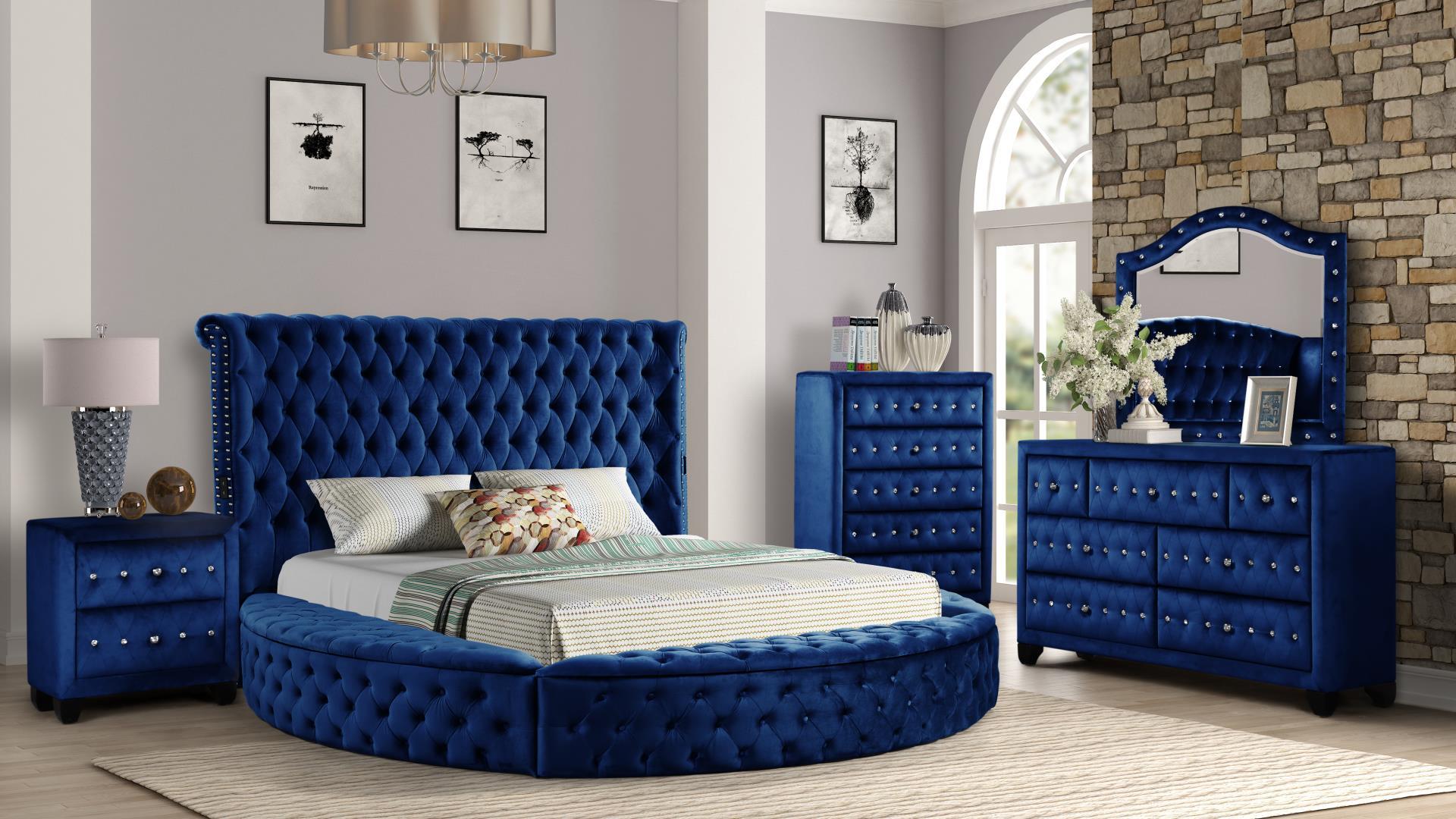 Hazel Blue Velvet Fabric Bedroom Set at Futonland