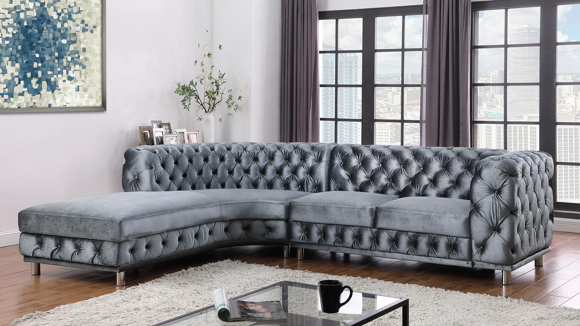 U547 Shiny Grey Velvet Sectional By