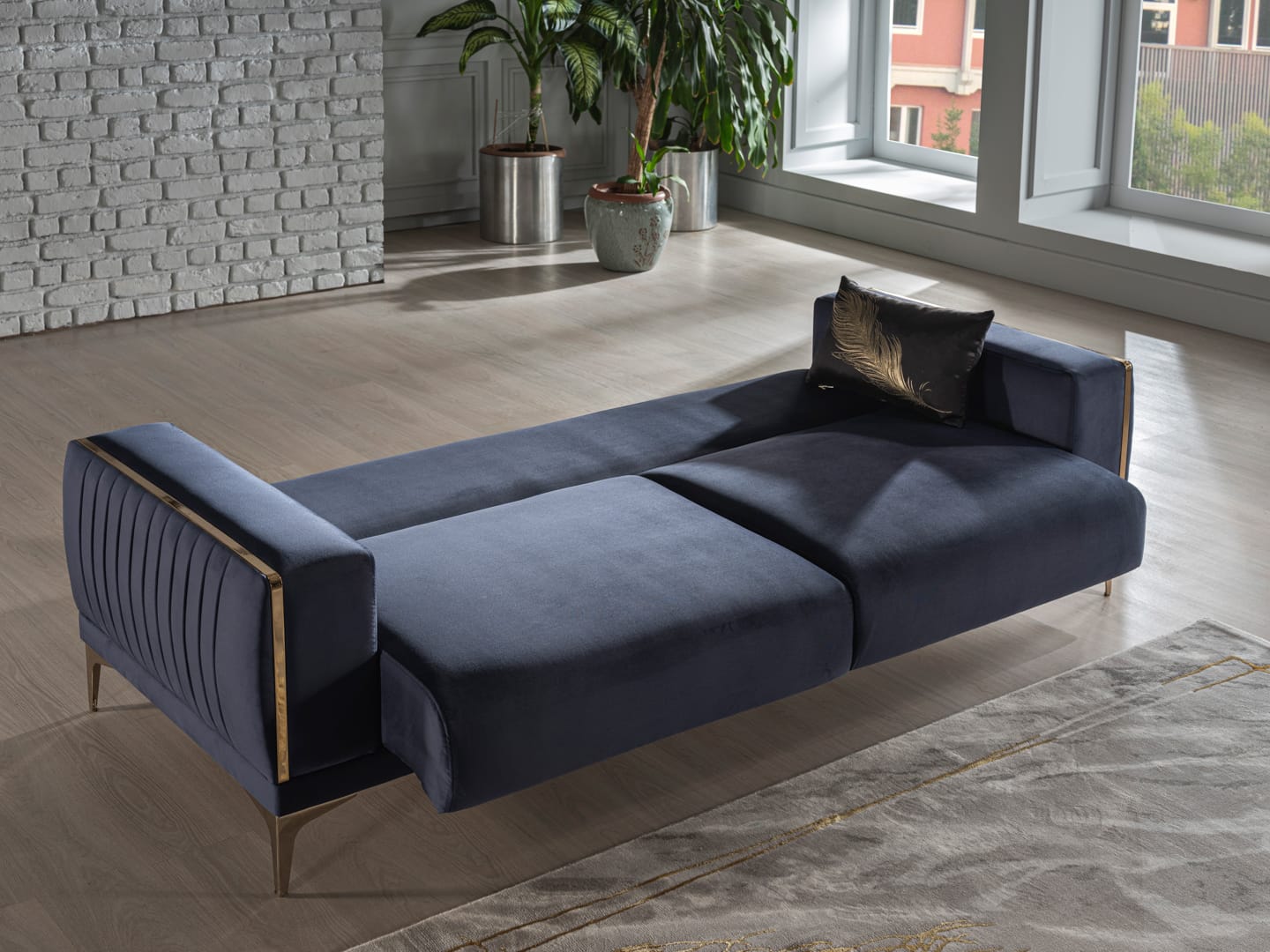 Carlino 3 Seat Sleeper Sofa Bed Napoly Navy Blue by Bellona