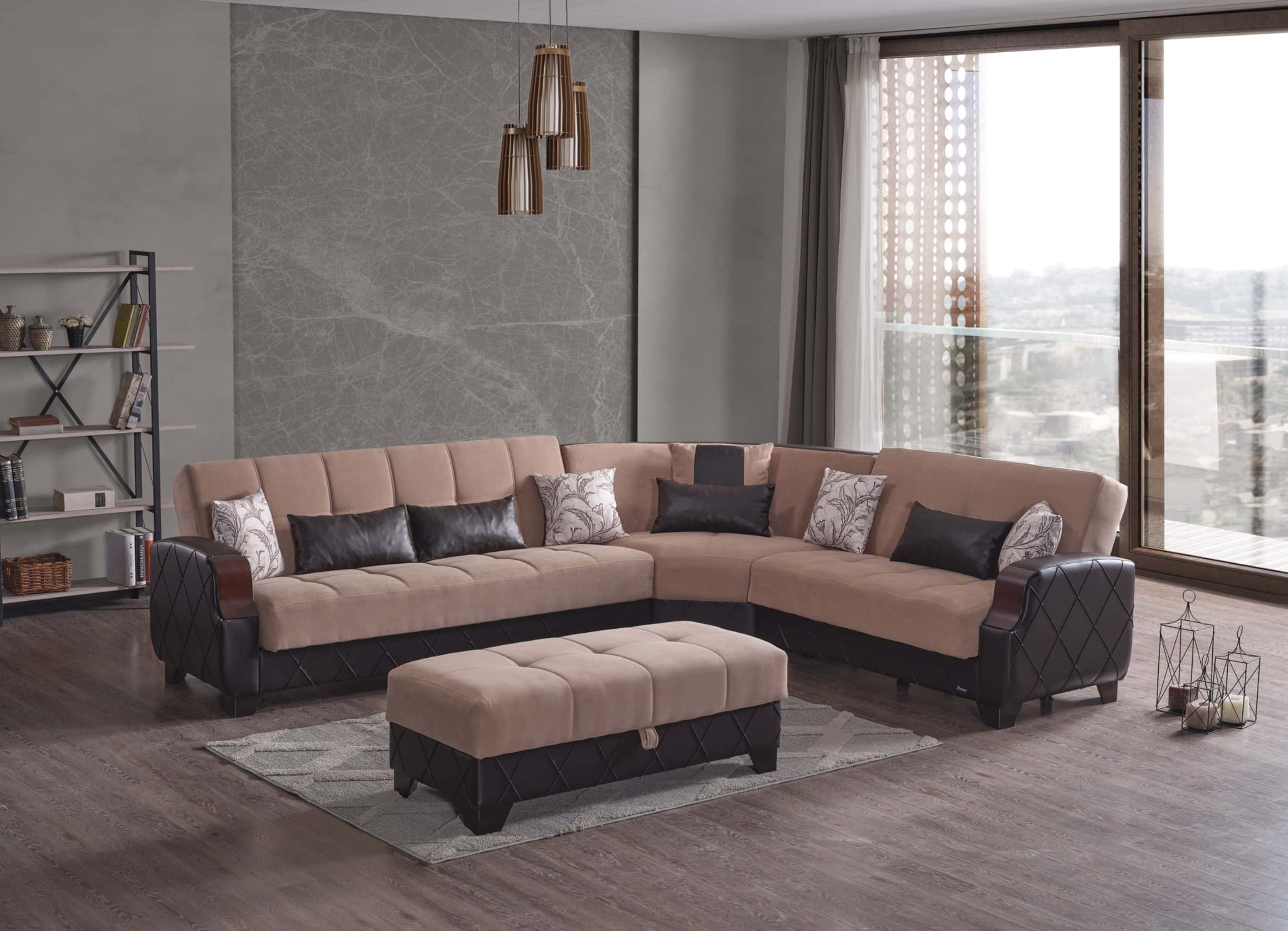 Molina Lyon Brown Sectional Sofa Sleeper - Thumbnail 3