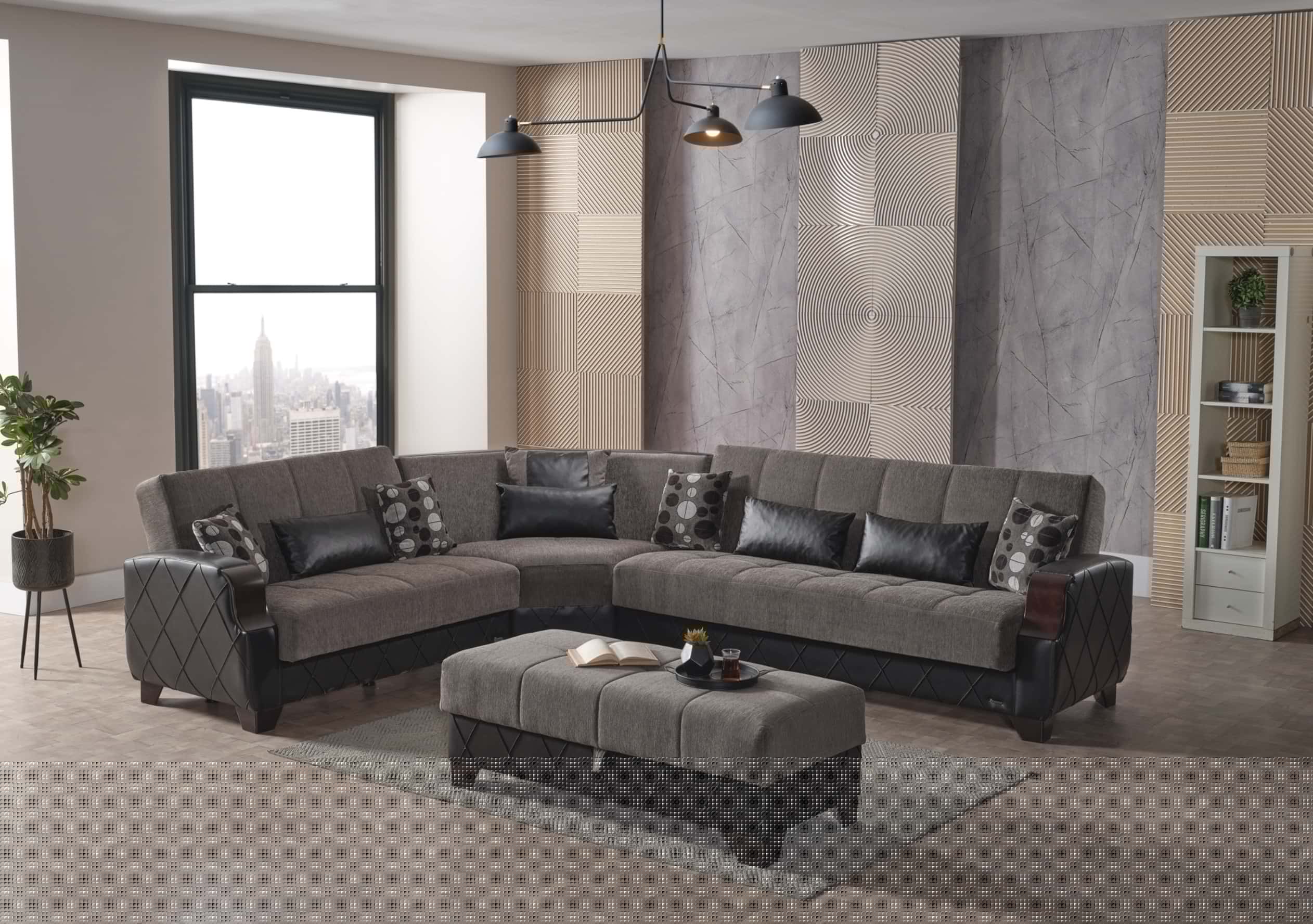 Molina Floket Gray Sectional Sofa Sleeper - Thumbnail 5