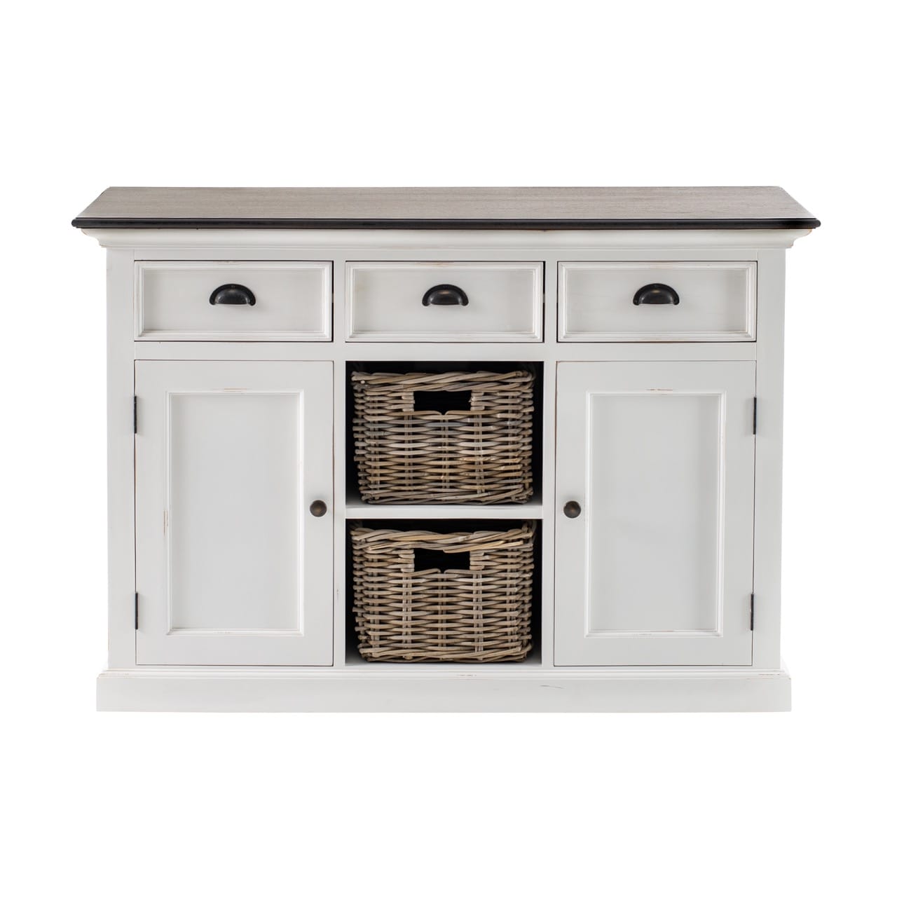 Halifax Accent Buffet with 2 Baskets, White Distress & Deep Brown by  Novasolo