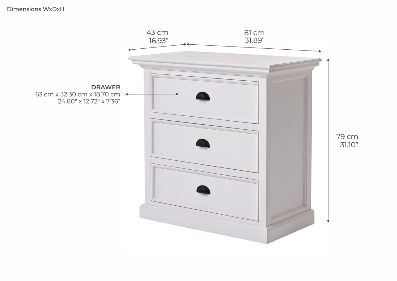 Halifax Grand Bedside Drawer Unit, Classic White at Futonland