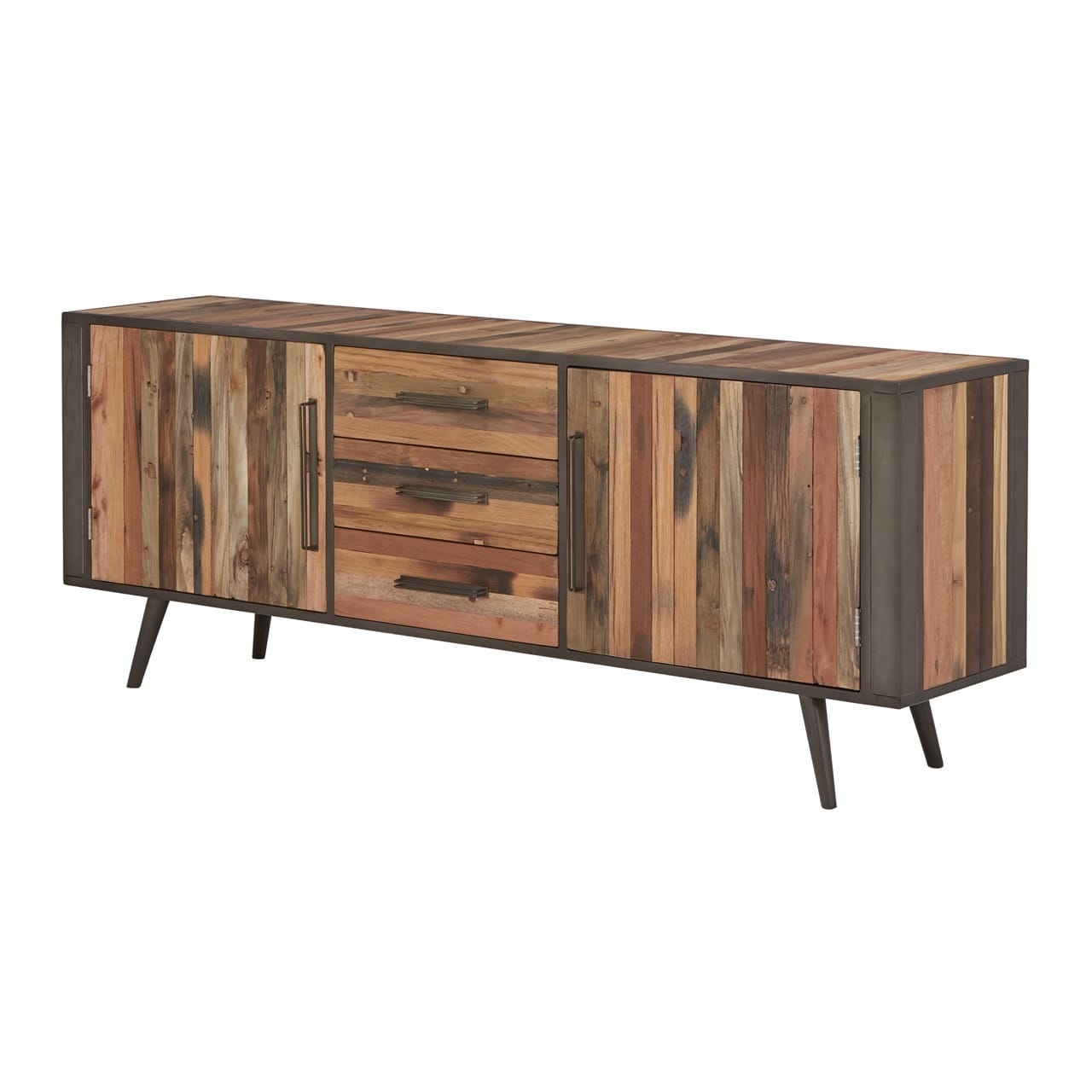 Nordic Buffet 2 Doors 3 Drawers, Natural Boat Wood at Futonland