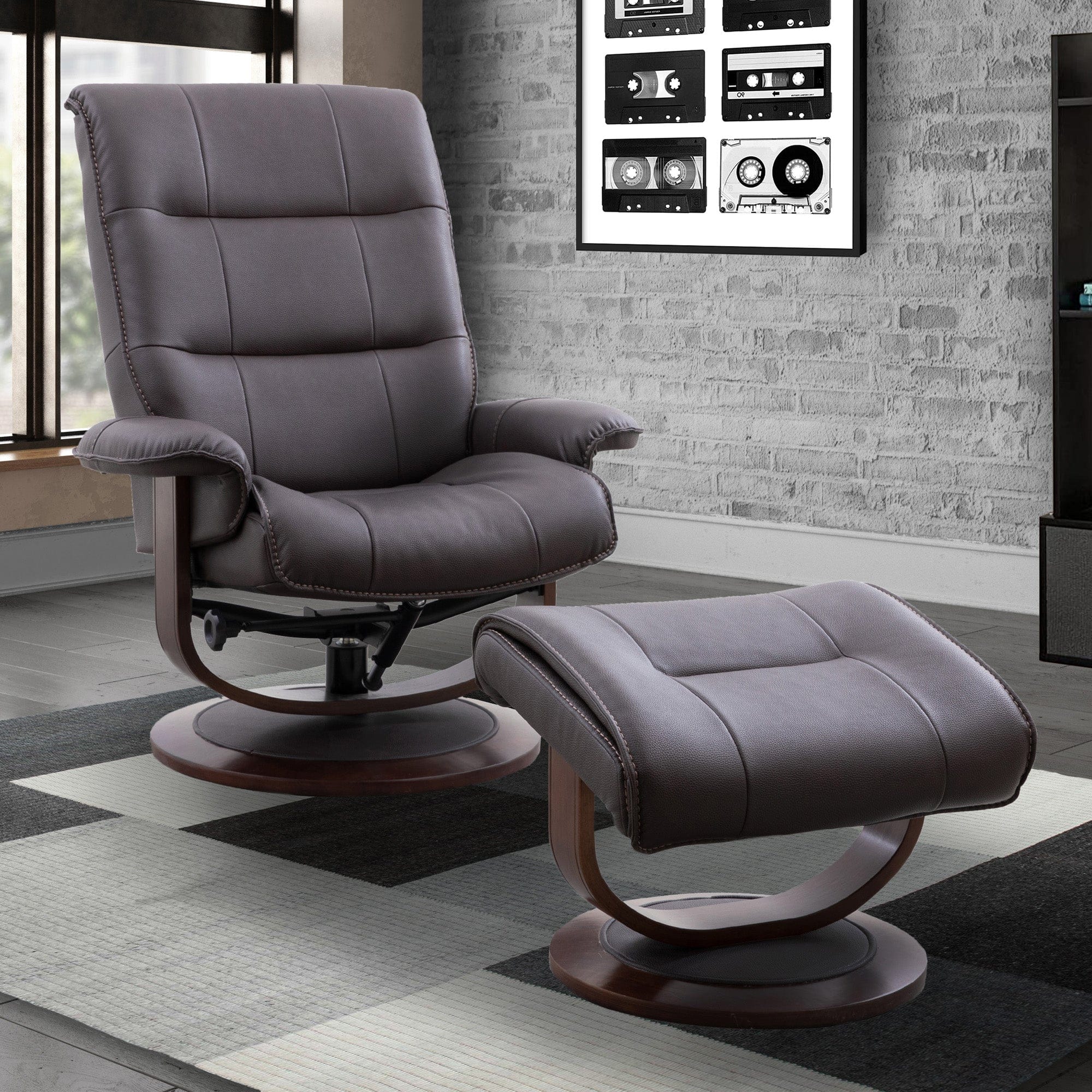 Knight Chocolate Manual Reclining Swivel Chair Ottoman by