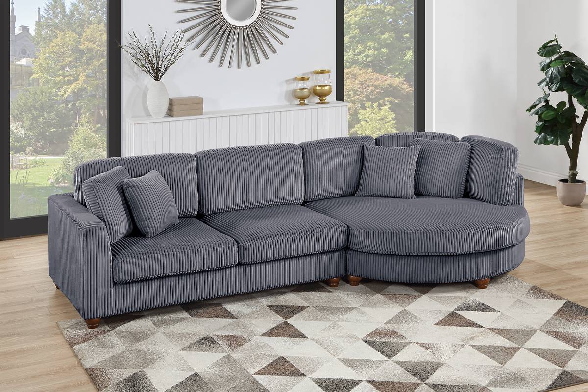 Poundex Dark Gray 2pc Sectional with 4 Accent Pillows
