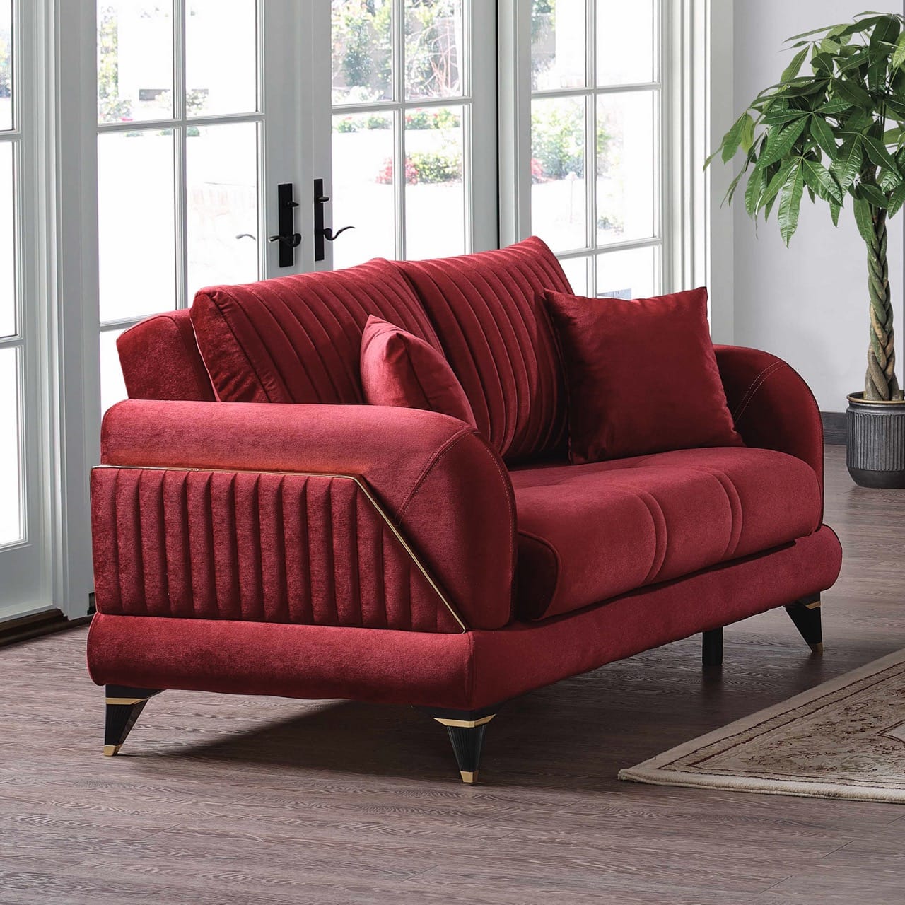 Ruby Red Microfiber Loveseat By Casamode