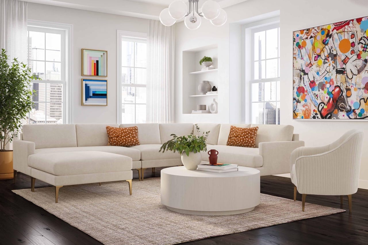 Serena Cream Velvet Large Chaise Sectional by TOV Furniture
