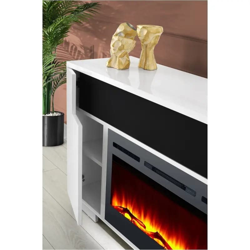 Haley 76 TV Console Fireplace w Logs Insert White at Futonland
