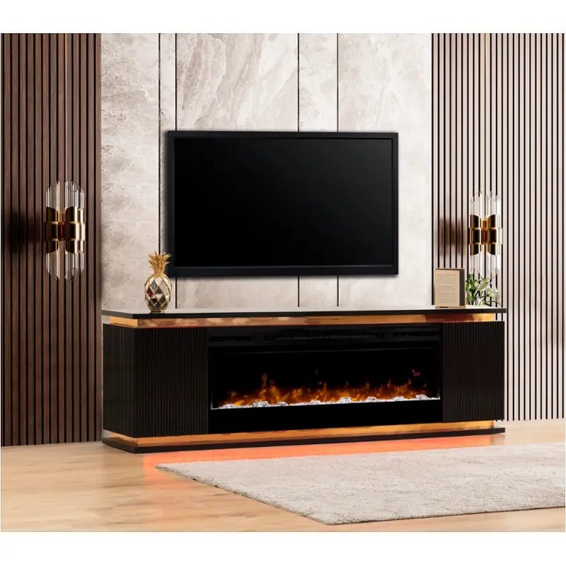 Lianna Fireplace TV Console w/Logs Insert - Black at Futonland
