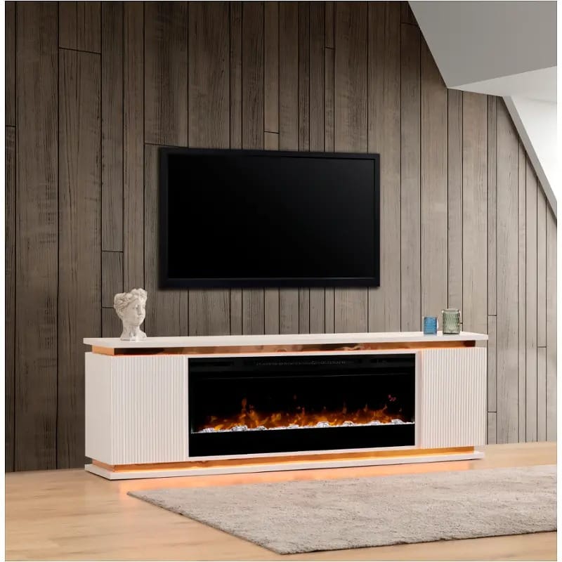 Lianna Fireplace TV Console w/Logs Insert - White at Futonland