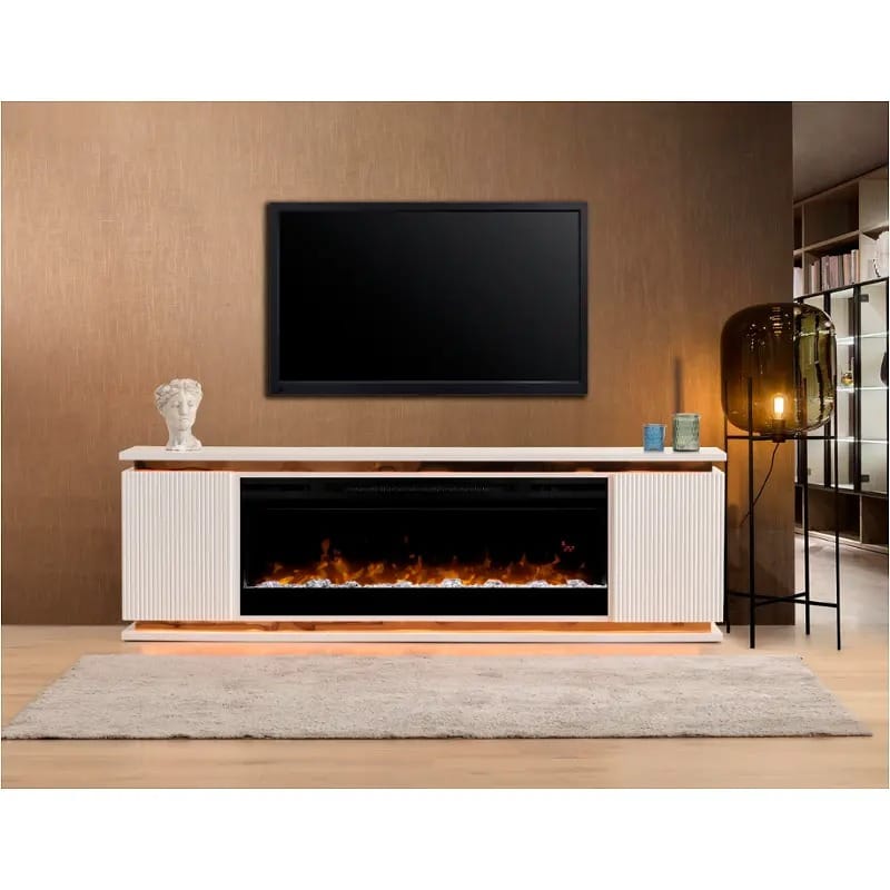 Lianna Fireplace TV Console w/Logs Insert - White at Futonland