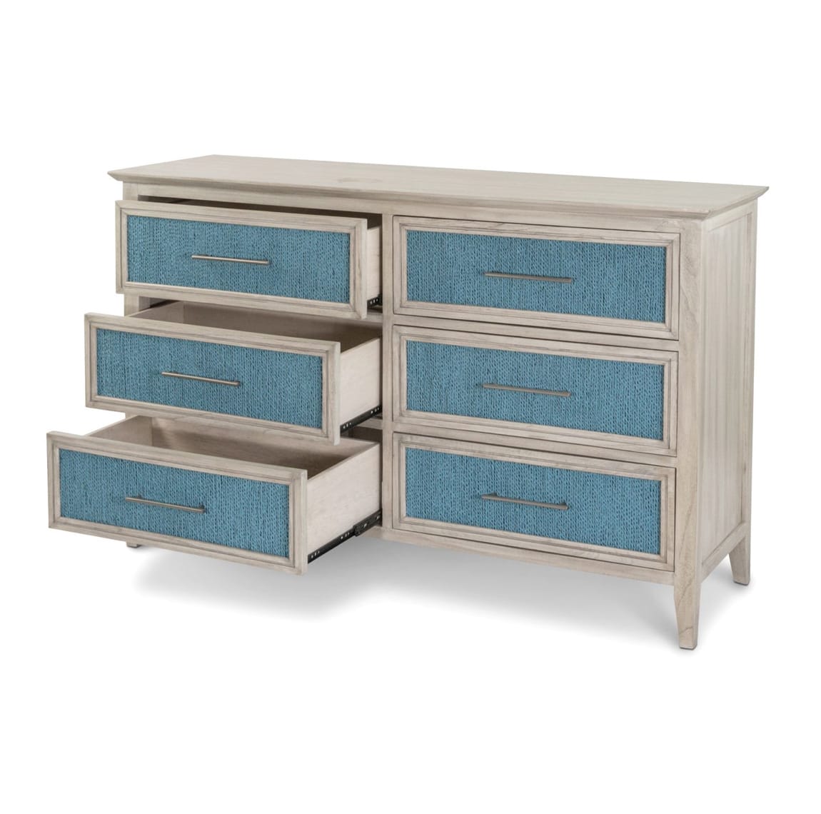 Sea Winds Trading Ocean Isles 6 Drawer Woven Dresser in Blue and Ivory