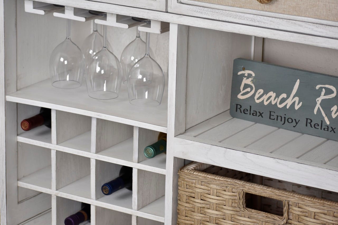 Mellow Racks Beach Captiva Island Sideboard & Wine Rack w/2 Baskets - Beach Sand at Futonland