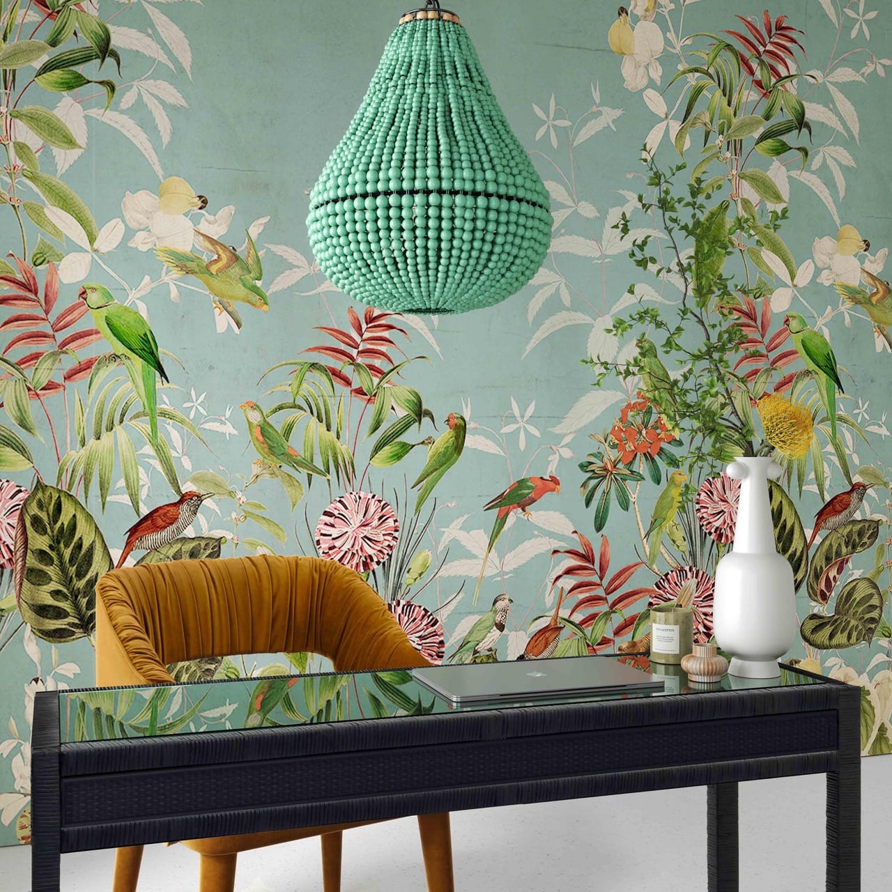 Palani Green Wooden Bead Chandelier - Thumbnail 3