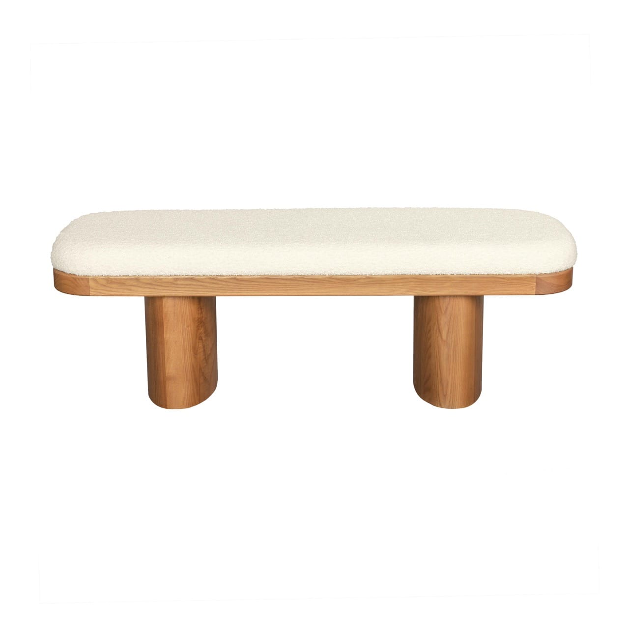 Ollie White Boucle Wooden Bench - Thumbnail 4