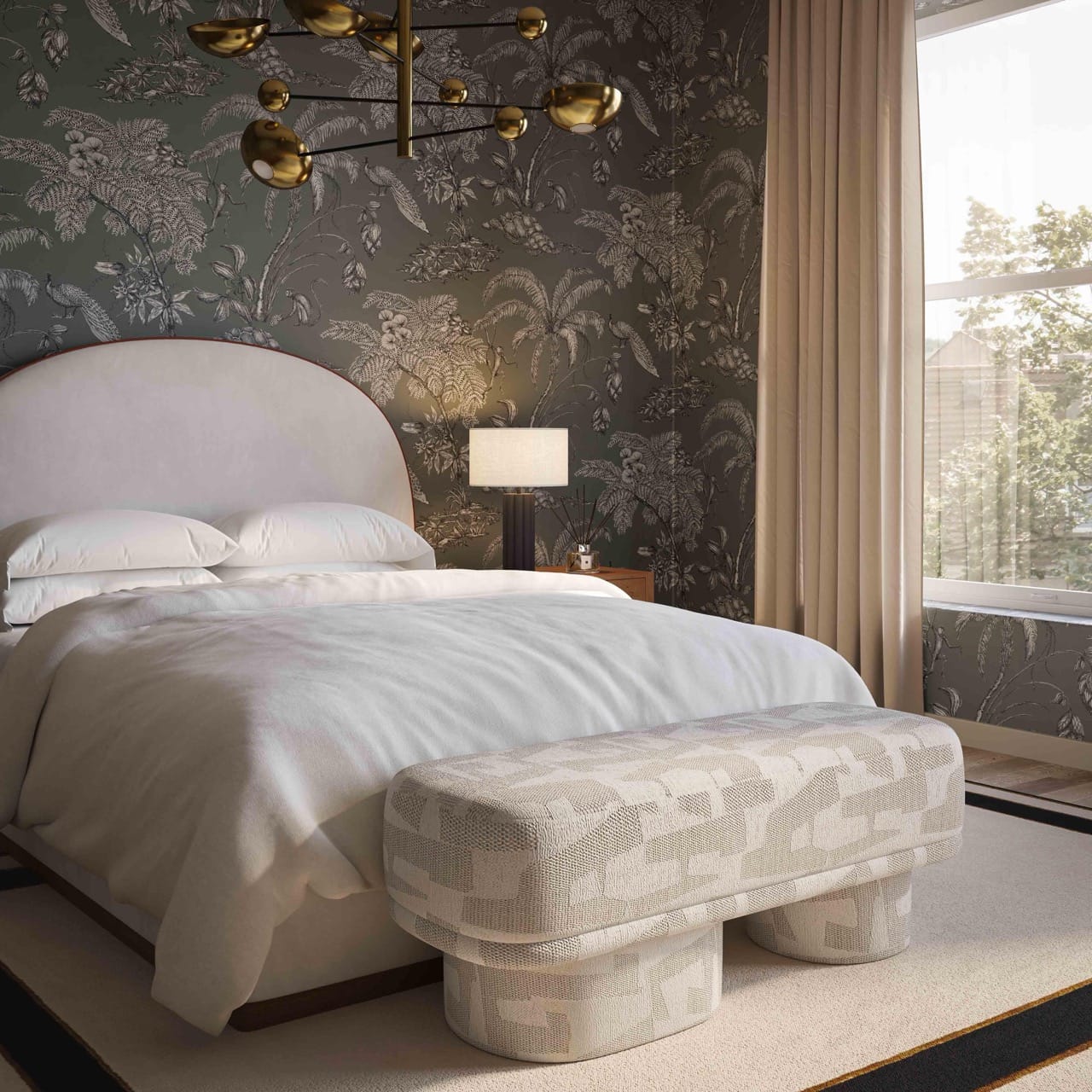 TOV Furniture Lena Cream Jacquard Bench