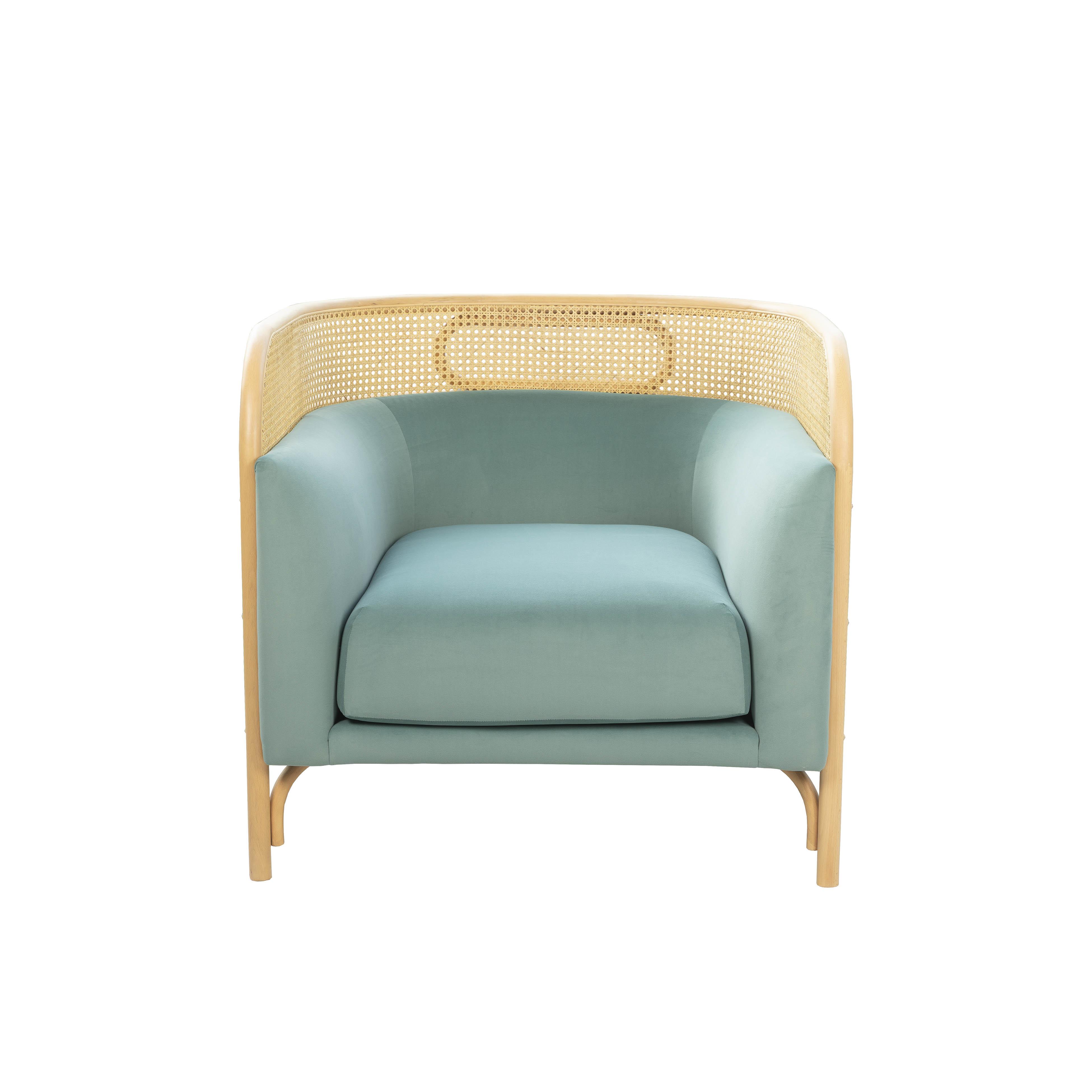 Magnolia Sea Blue Velvet Chair With Gold Base