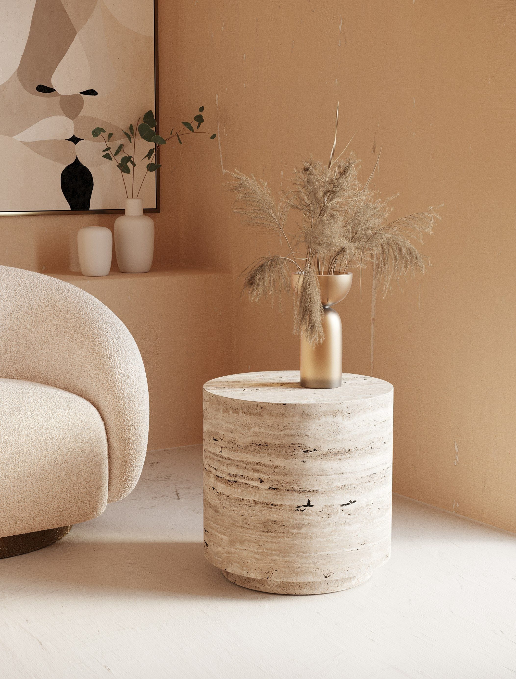 Nova Domus Roma - Modern Travertine Round End Table at Futonland