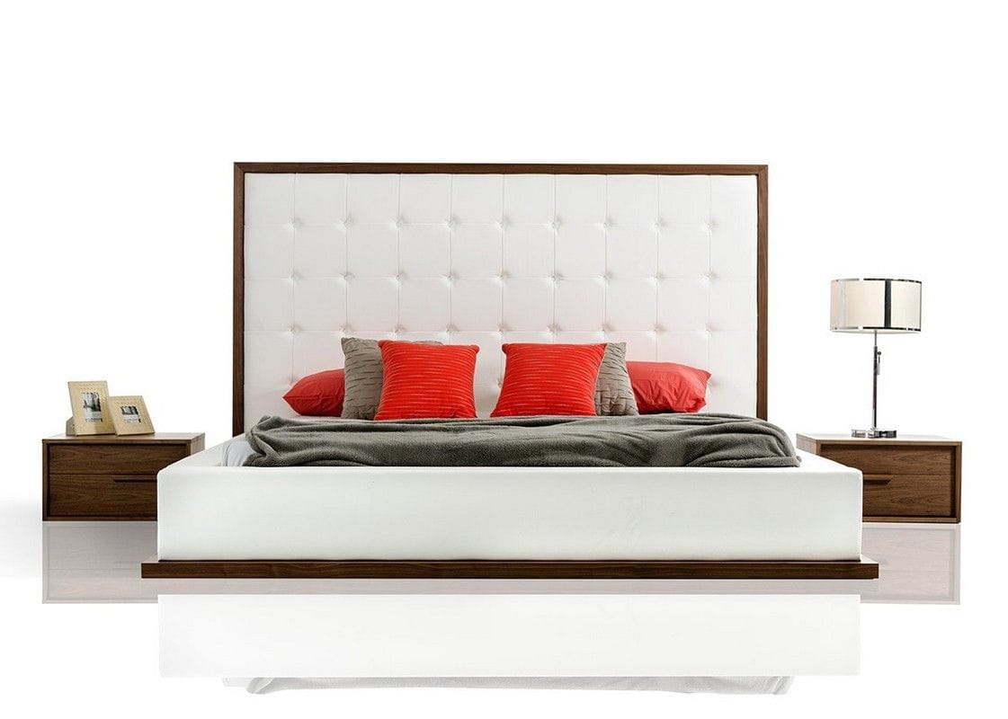 Modrest Beth Queen Modern Walnut w/White Leatherette Bed