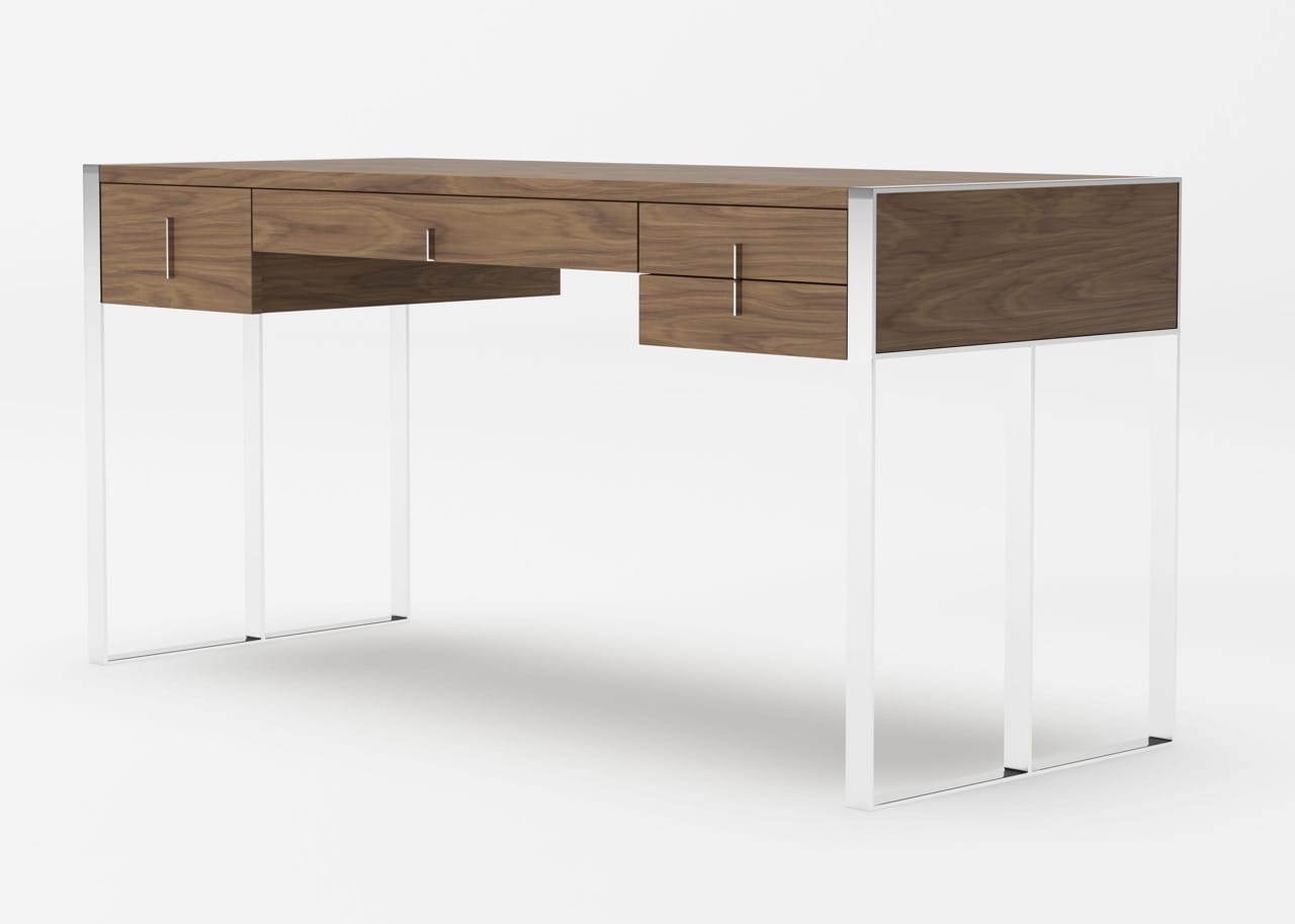 Modrest Orcutt Modern Walnut & Stainless Steel Desk - Thumbnail 2
