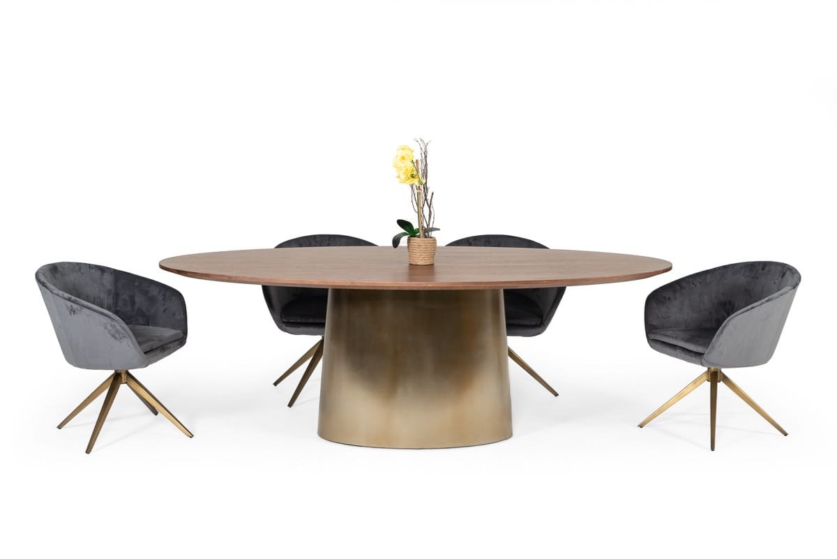 Modrest Yara Modern Grey Velvet & Bronze Dining Chair - Thumbnail 2