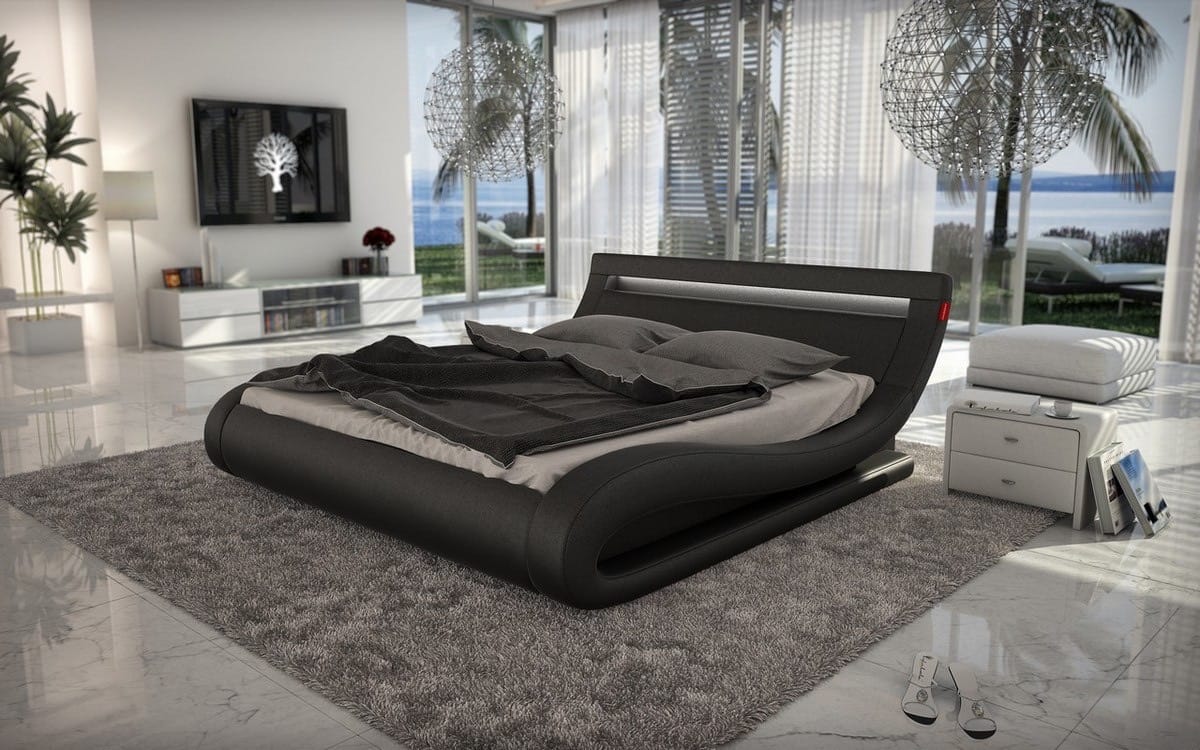 Queen Modrest Corsica Contemporary Black Leatherette Bed with
