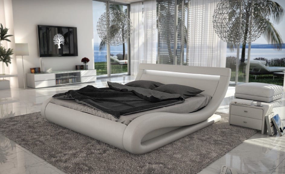 Corsica Contemporary White Bed w/ Headboard Lights