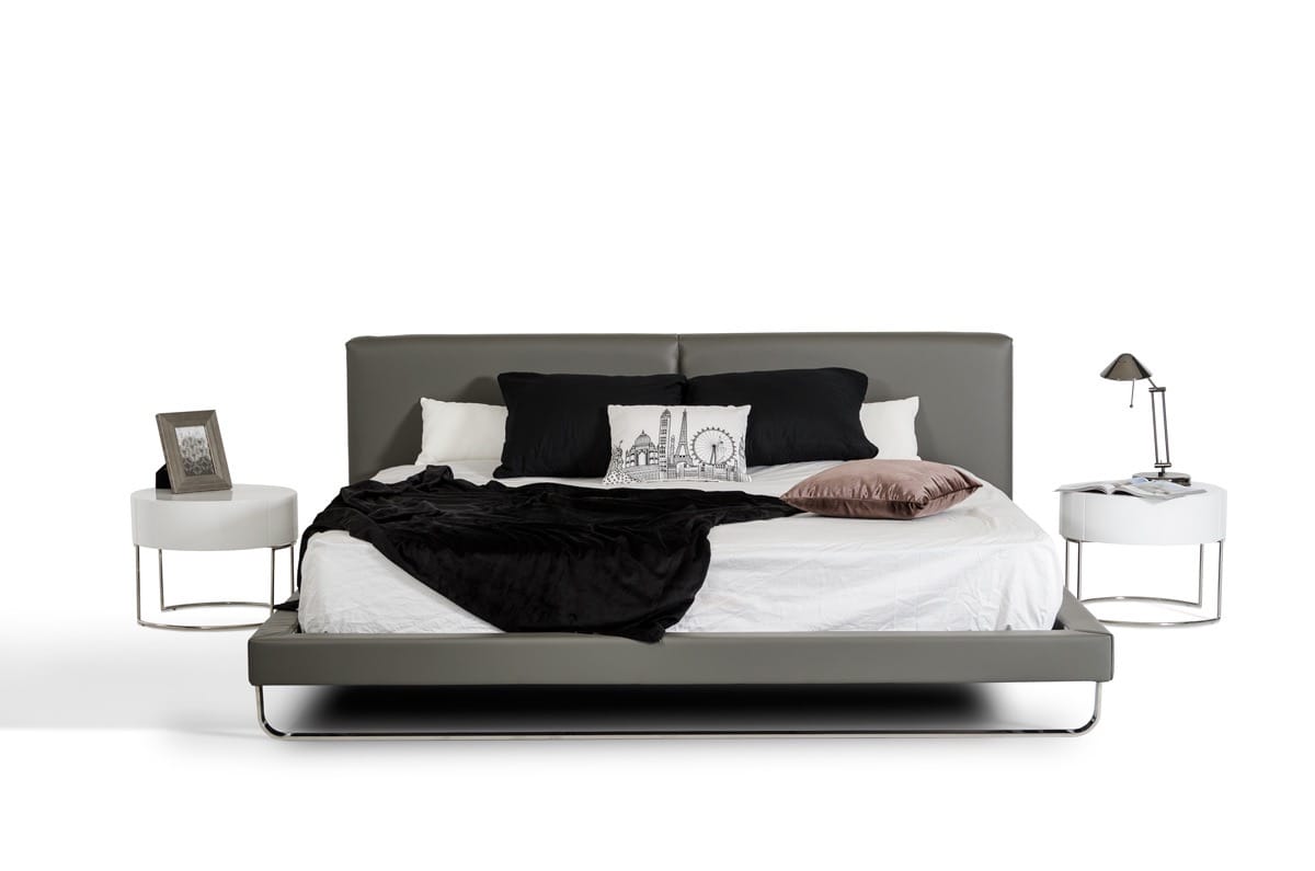 Modrest Ramona Modern Grey Leather Bed - Thumbnail 2