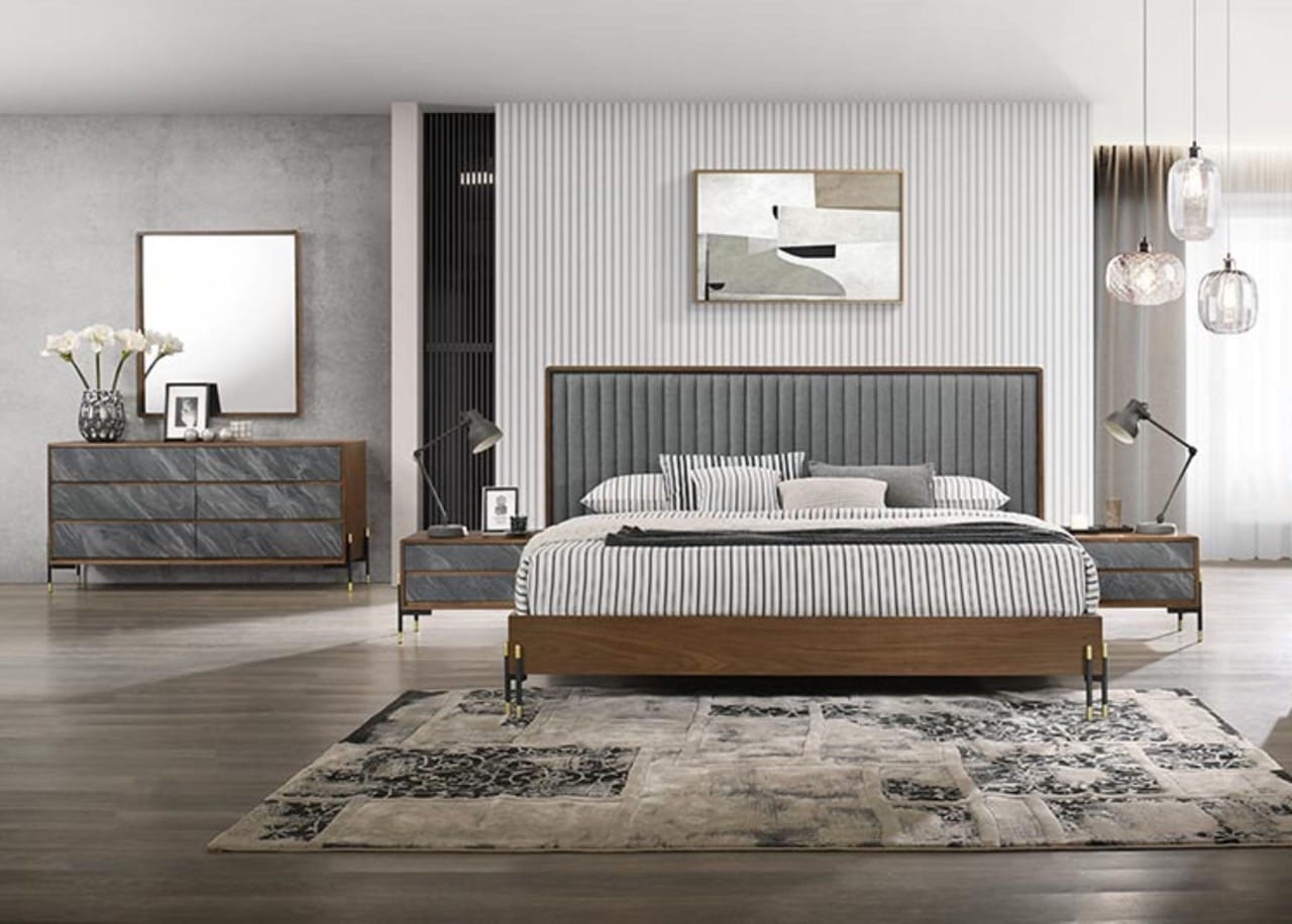 Nova Domus Romeo Italian Modern Black & Rosegold Bedroom Set